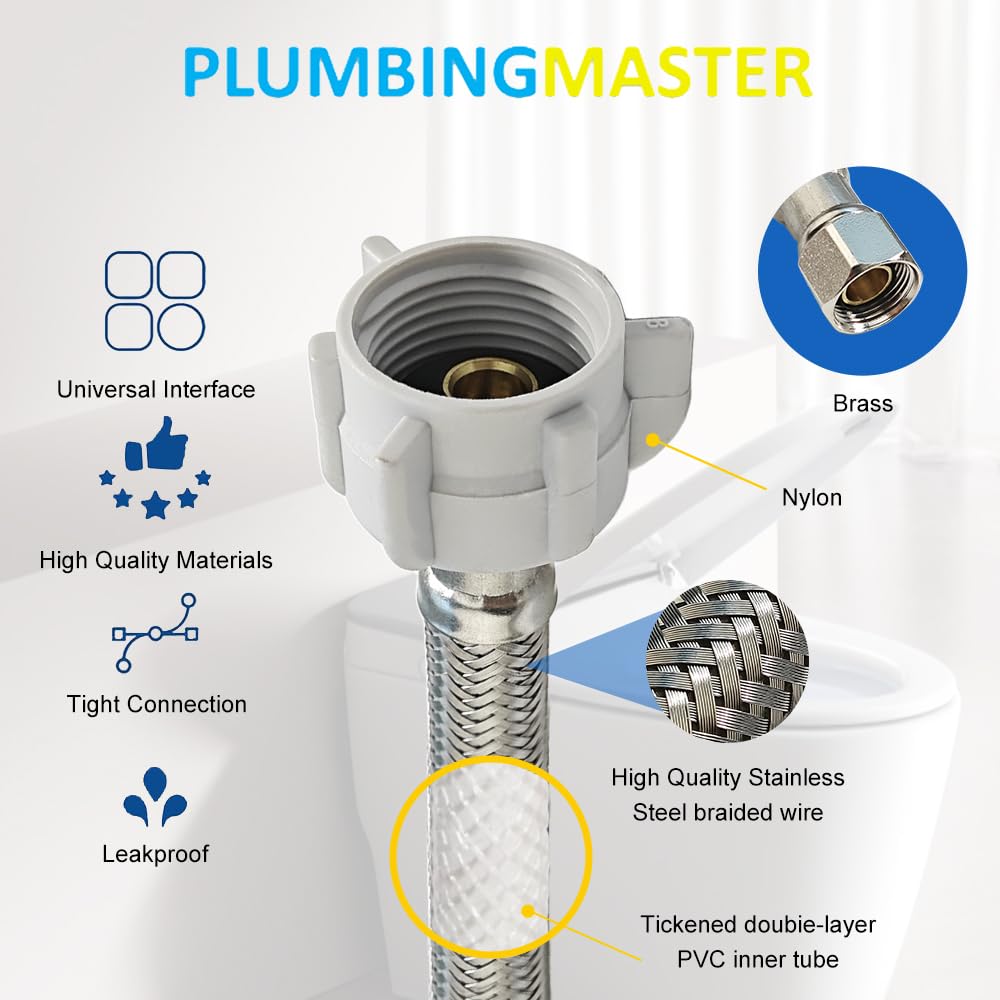 Línea de suministro de agua de inodoro de 20 pulgadas, manguera de conector de inodoro de 3/8 pulgadas Comp x 7/8 pulgadas BC, línea de suministro de inodoro trenzada de acero
