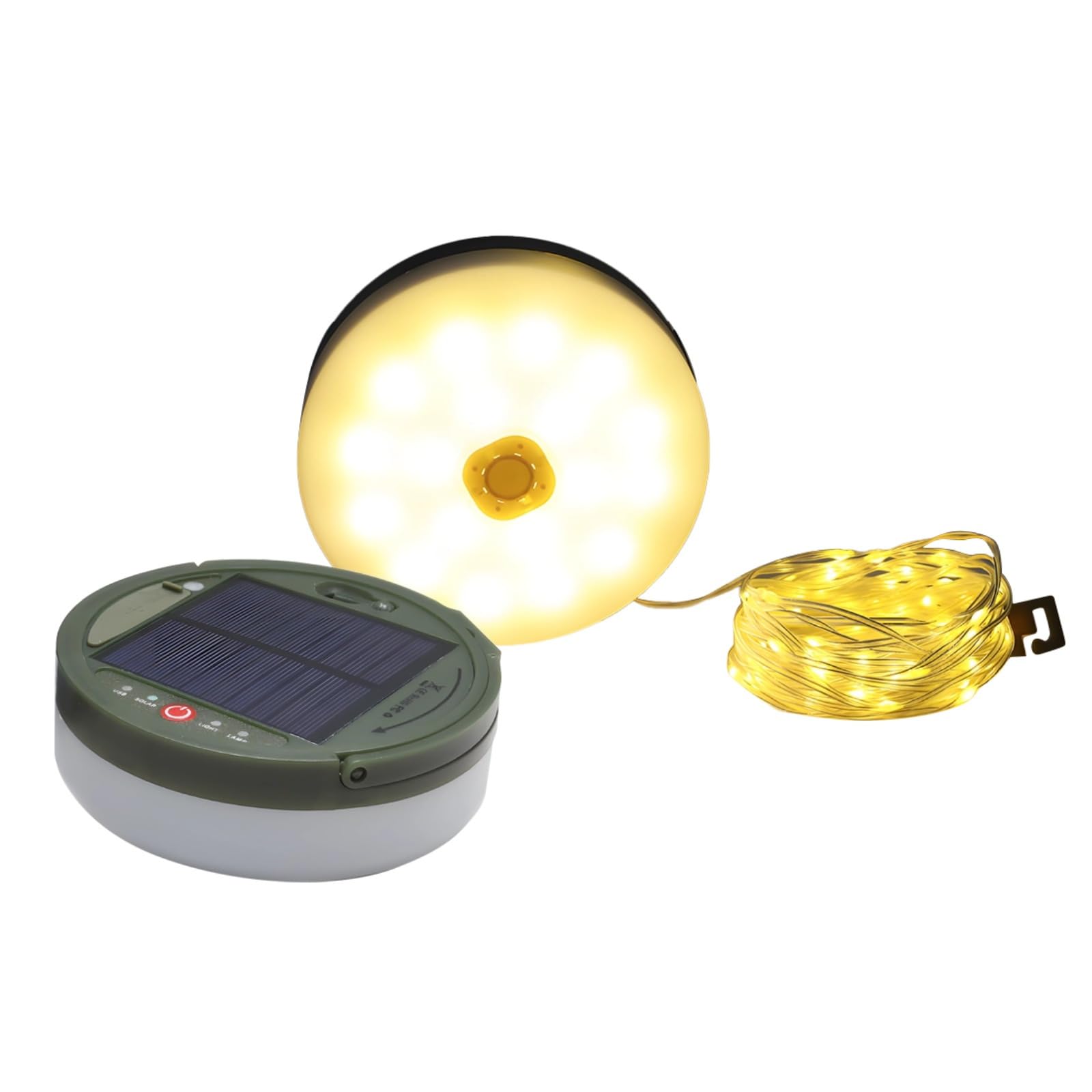 Outdoor Solar Camping Lichter, USB & Ferngesteuerte Lichterkette, 10 m, 100 LEDs, warmweiße Zeltbeleuchtung, PVC, wasserdichtes Design