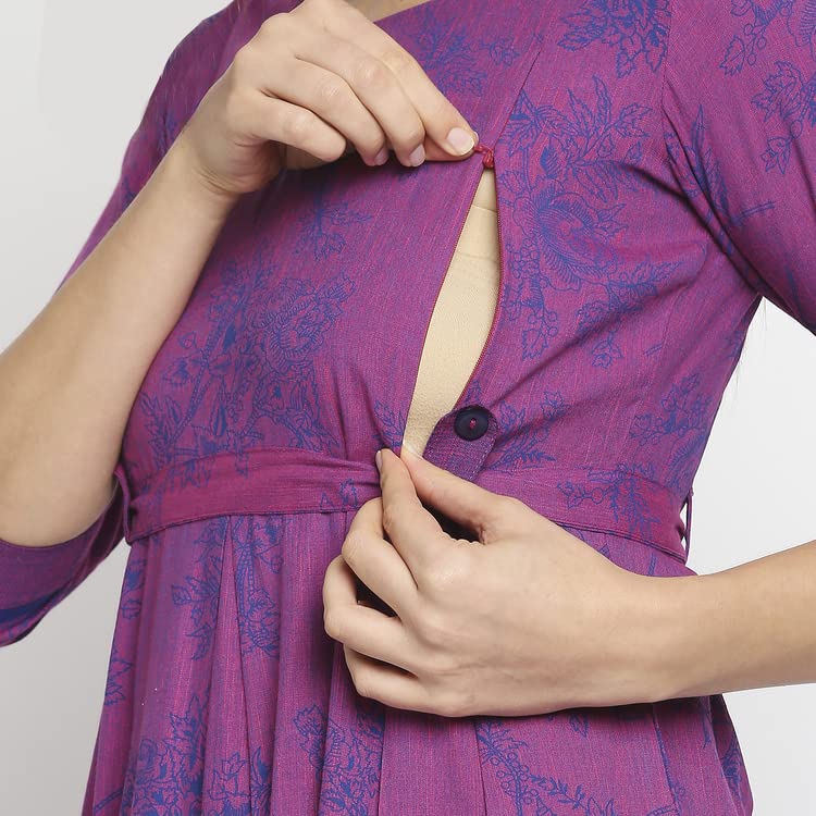 Image of DUMMY SHAPE Women's Rayon Anarkali Maternity Dress & Feeding Kurti with Zippers
