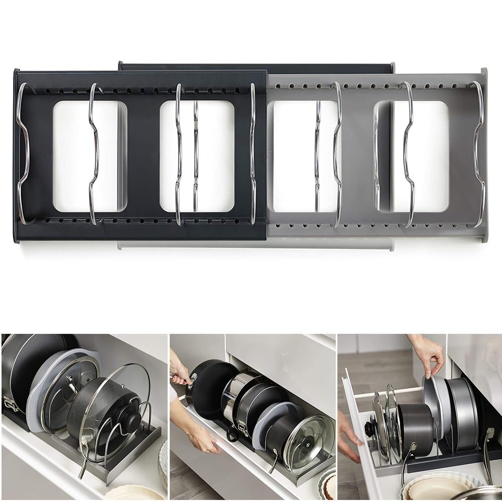 Expandable Dish Rack for Kitchen - Steel Pan Pots Lid Holder with 7 Adjustable Compartment Pot Racks Pot Holder Stainless Steel Adjustable Dividers — Amazon image 6