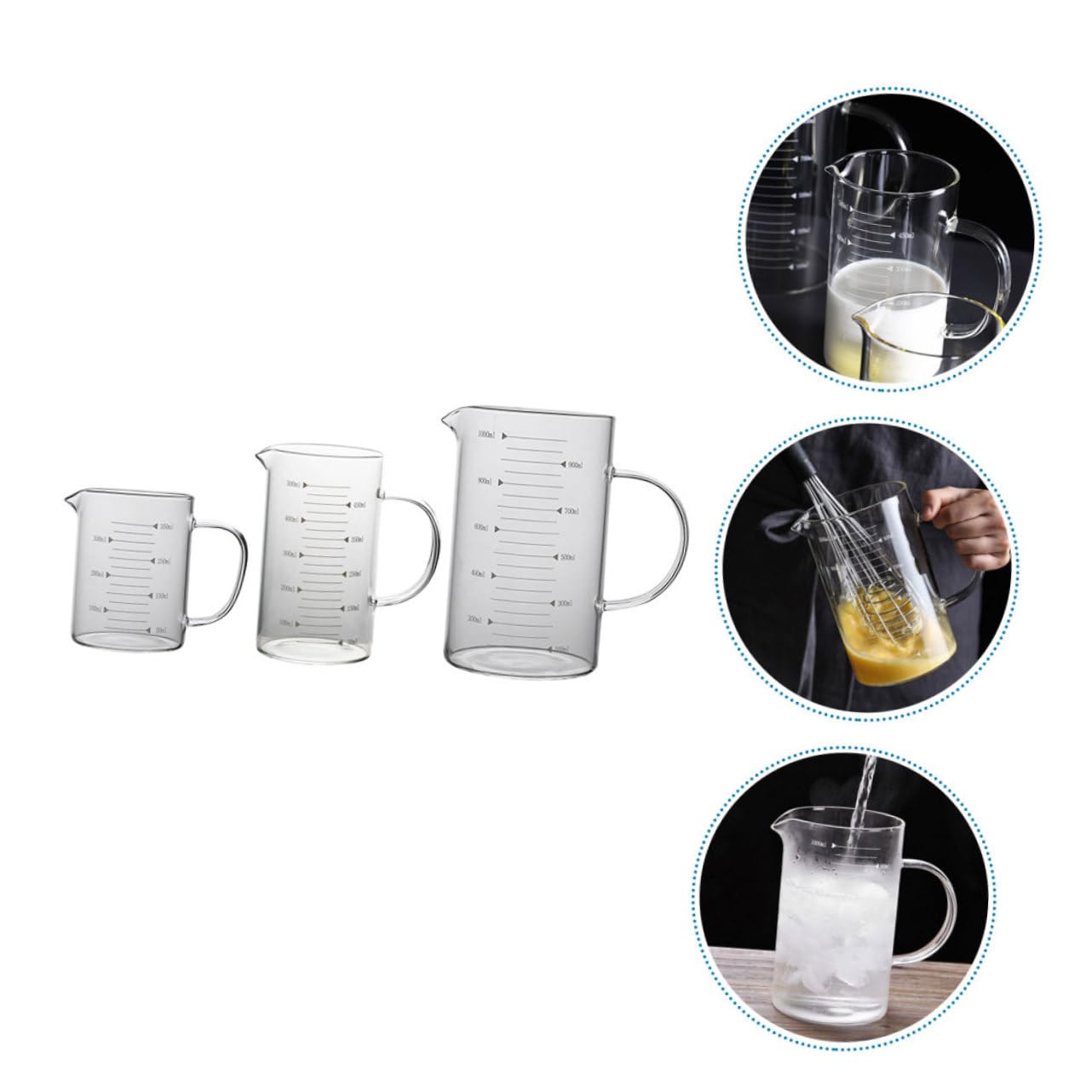COLLBATH Lot De 3 Tasses À Mesurer De Capacité En Verre Gradué Tasses À Café Et Jus Design À Large Ouverture Pour Hôtel Et Restaurant