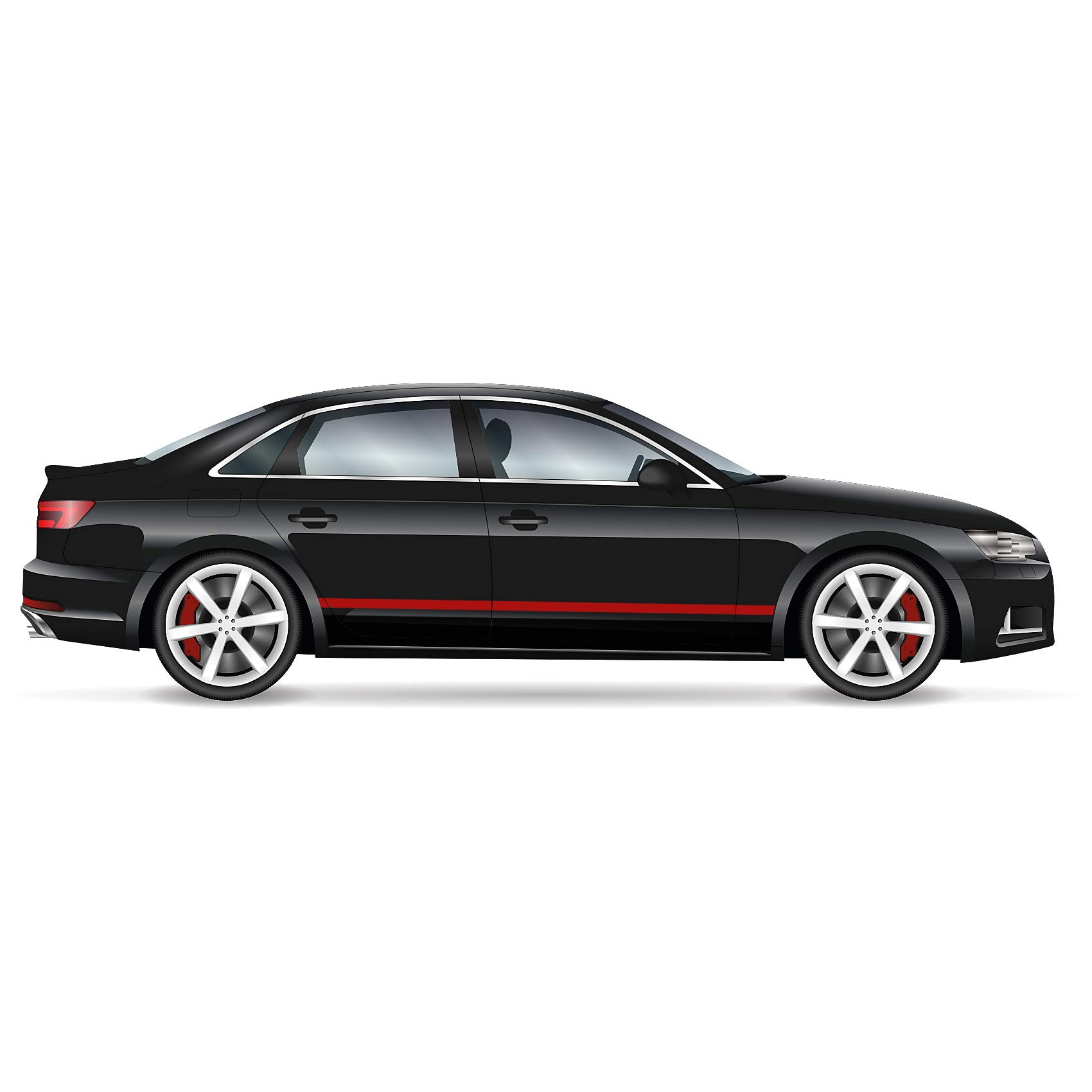 Finest Folia Strisce da corsa 5 m x 15 cm e 10 m x 5 cm, strisce da rally per veicoli, accessori auto, strisce per tuning per cofano tetto posteriore (nero lucido/rosso)