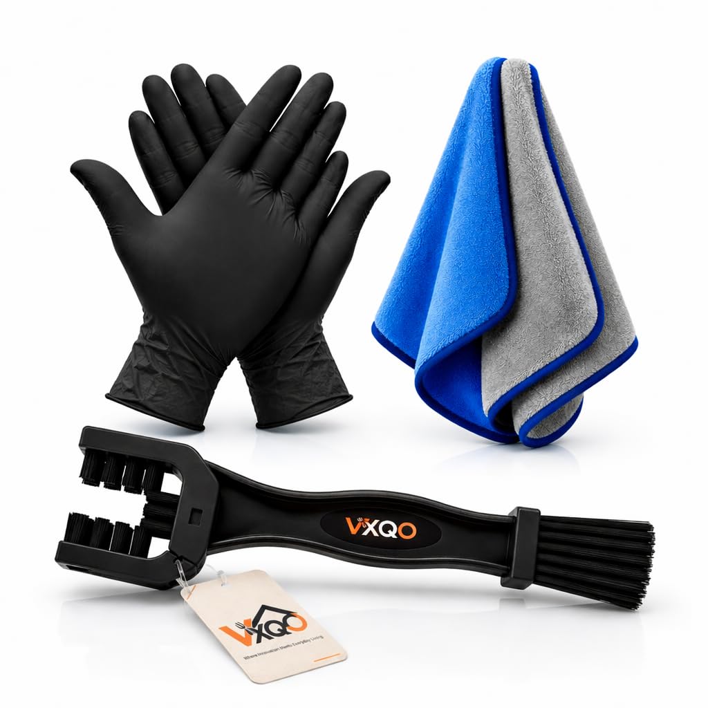 Chain Cleaning Brush Kit with Microfiber Duster & 2 Nitrile Gloves for Bike Motorcycle Cycle Cleaning, 3-Sided Chain Cleaner Brush, Grease Resistant Cleaning Accessories (PX078)-image-31