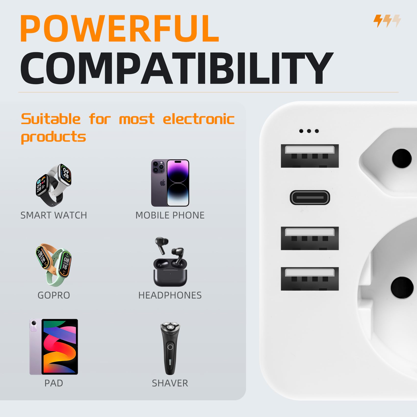 Adattatore di viaggio Australia Cina Italia 3 USB C + 1 USB-C per Nuova Zelanda Argentina
