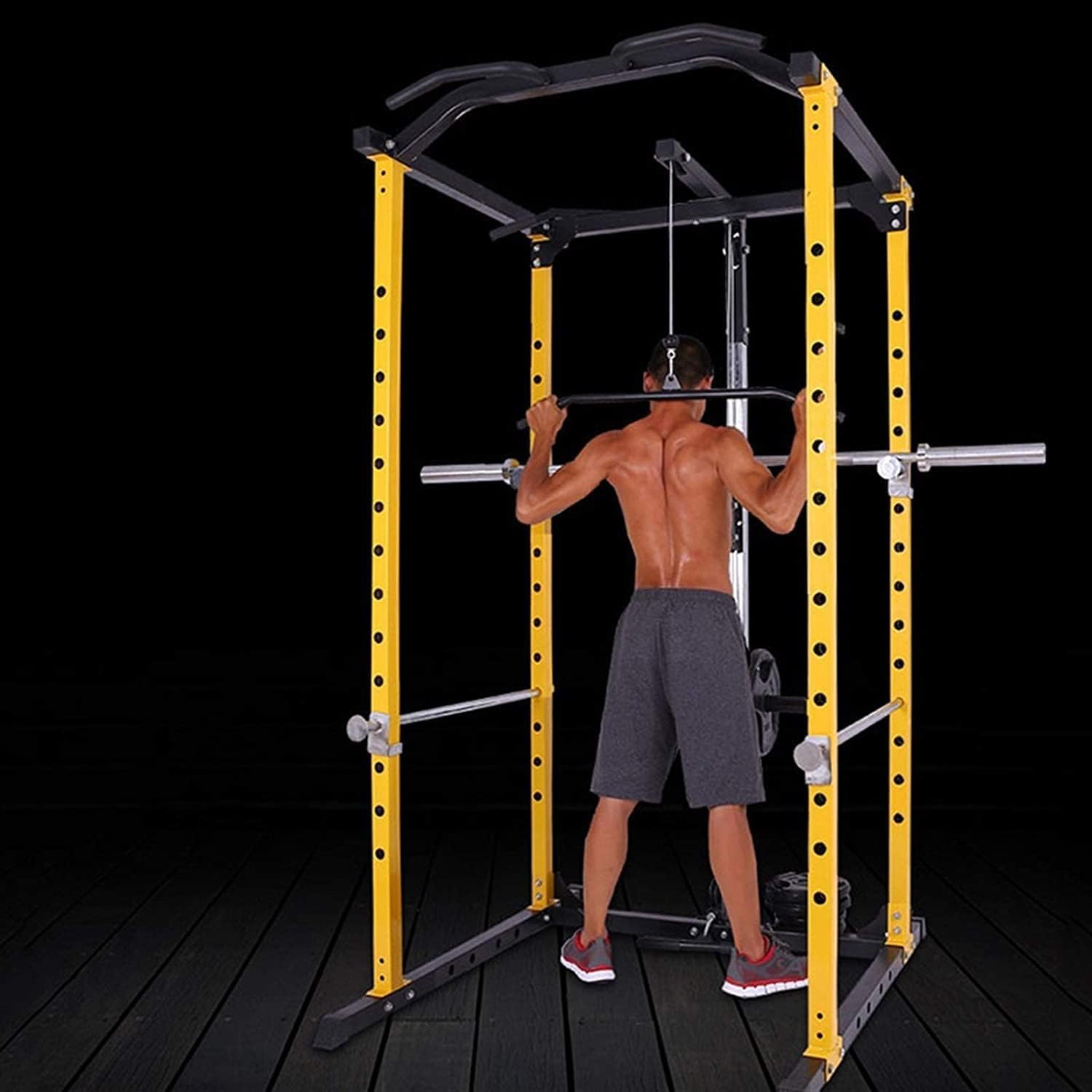 Soporte profesional para sentadillas para entrenamiento de fuerza, equipo de gimnasio en casa con accesorio de barra y gancho en forma de J para mayor estabilidad y seguridad