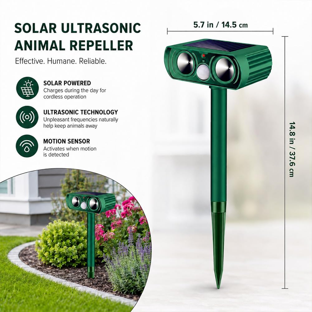 Solare Maulwurf Vertreiber con luci LED lampeggianti, repellente per talpe ad ultrasuoni per giardino e uso esterno, repellente impermeabile per animali per talpe, ratti, uccelli, scoiattoli soluzione