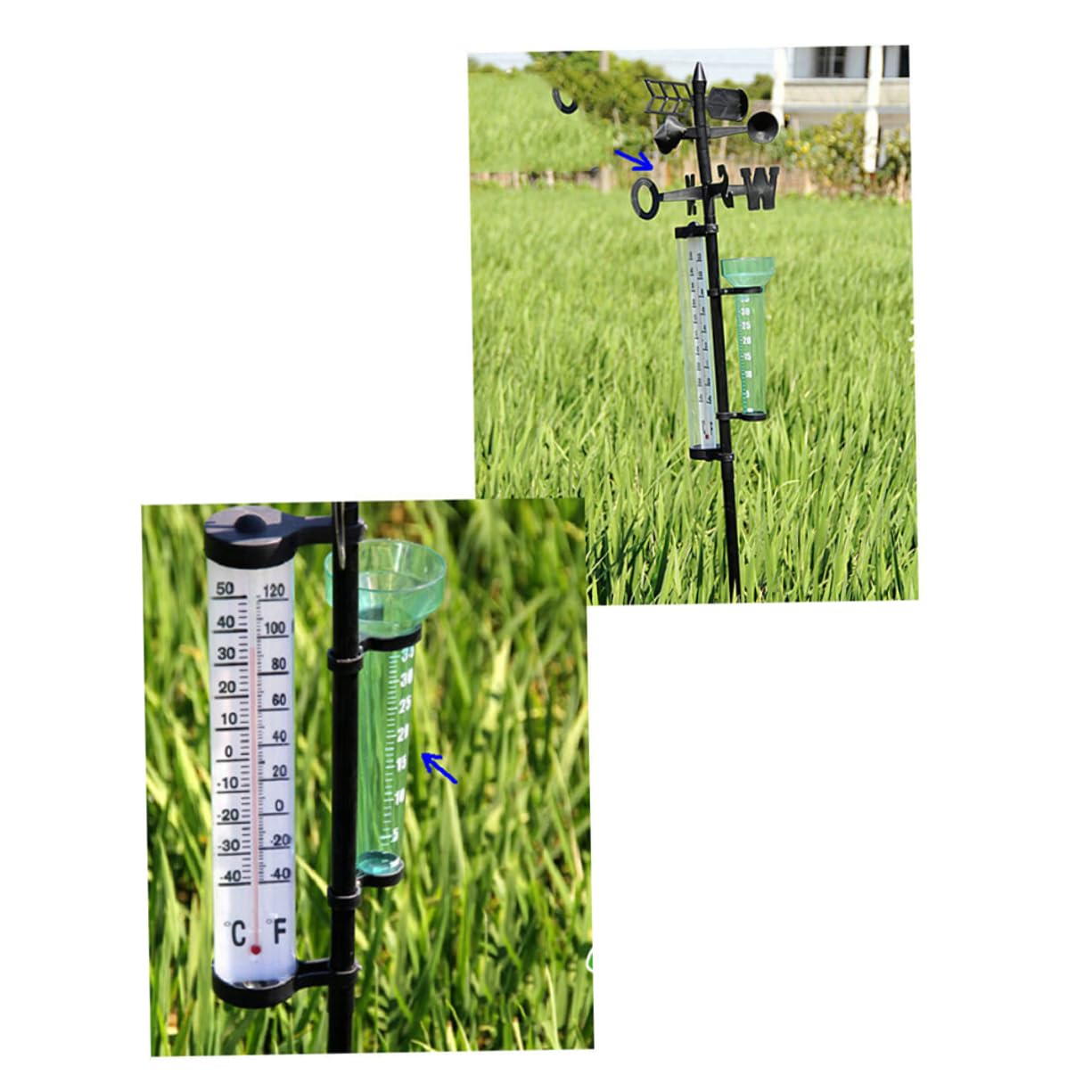 Windrichtungsmesser Regenmesser Thermometer 2 Satz Kunststoff | Außenmessgerät für Garten und Landwirtschaft, Klassisches Ornament für Dekoration