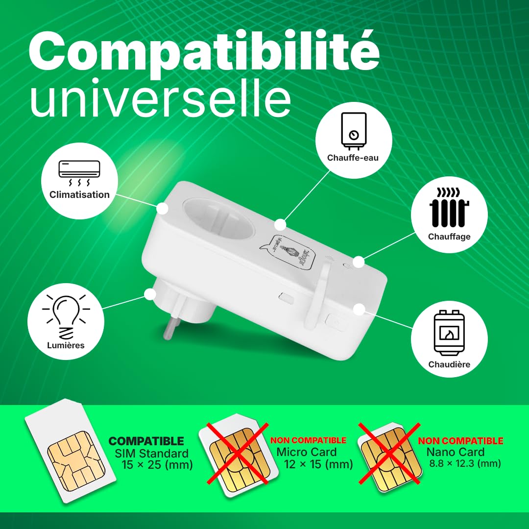 Prise Intelligente sans Internet/WiFi | Nécessite Carte SIM GSM/4G | Avec Capteur de Température et Contrôle à Distance via SMS, Appel ou APP | Notification Instantanée de Coupure