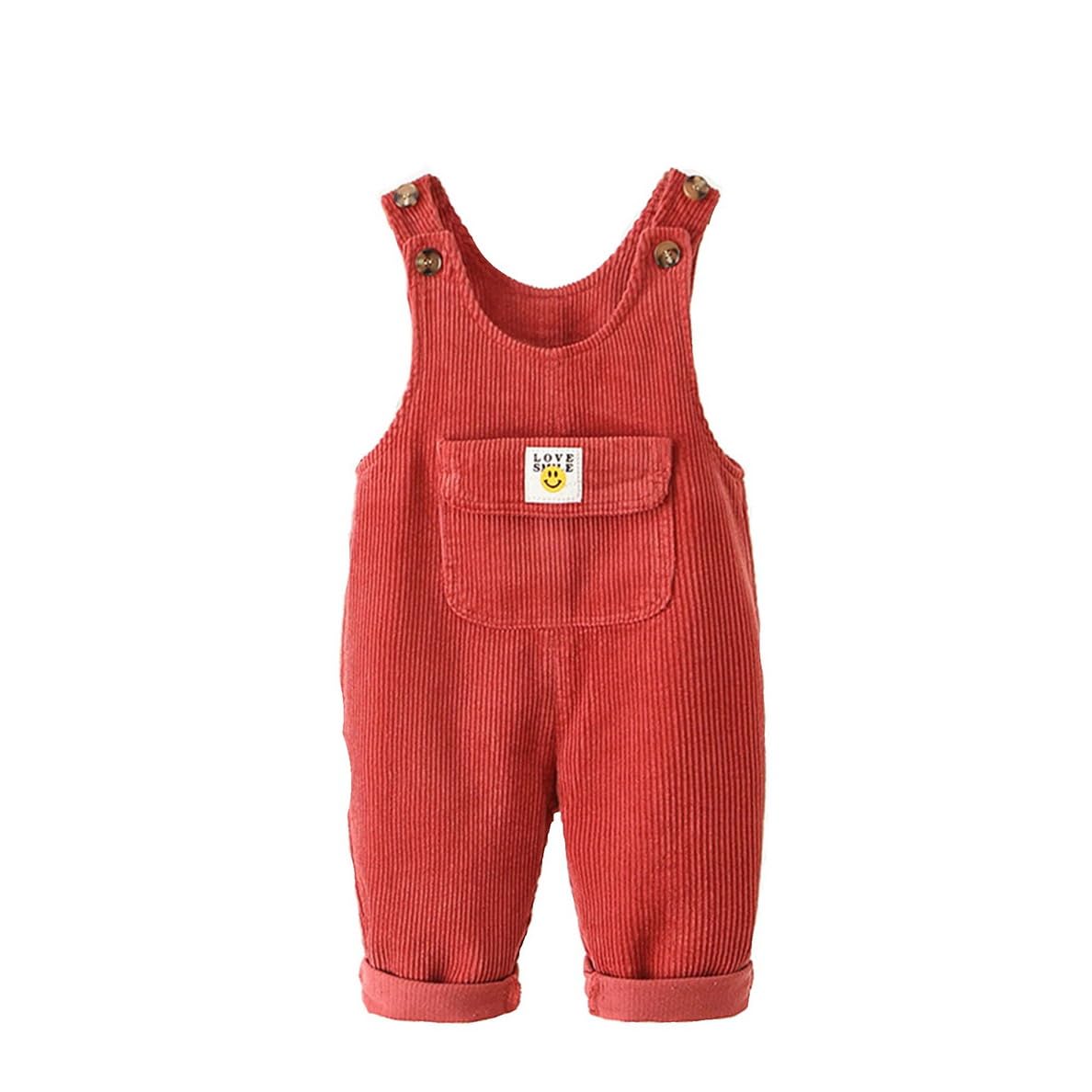 Salopette unisex in cotone per bambini in velluto a coste Salopette senza maniche solida per bambini Salopette con bottoni a righe per bambini Pantaloni con bretelle Pantaloni interi
