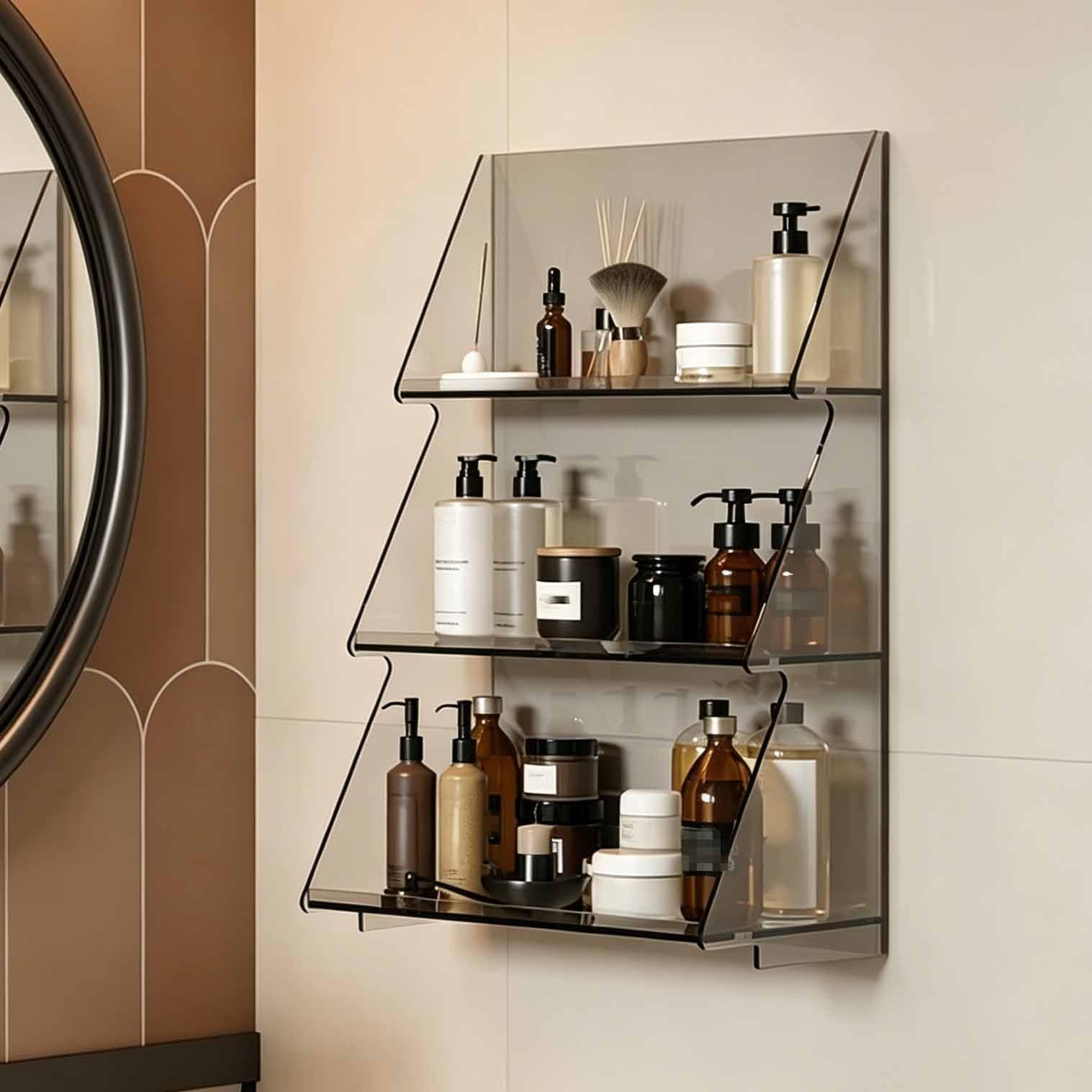 Dalumian 3-tier Wall Mounted Acrylic Storage Rack, Space-Saving Invisible Wall Shelves, Perfume Organizer Floating Shelf for Bedroom, Living Room, Kitchen, Bathroom Decor(Gray)