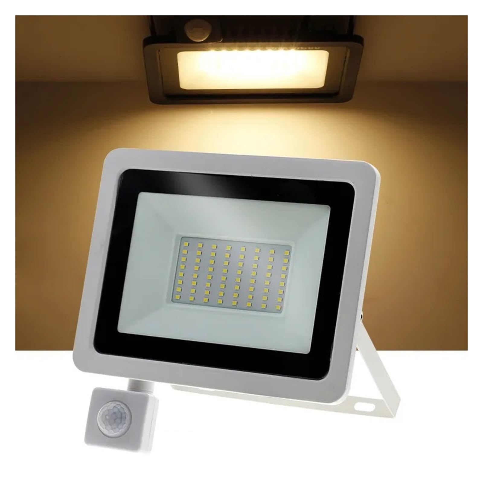 LLOOPK LED Flood Light, LED FloodLight PIR Motion Sensor Flood Light IP66 Waterproof Spotlight Wall Outdoor Lighting White Warm(Warm Light2,50W)