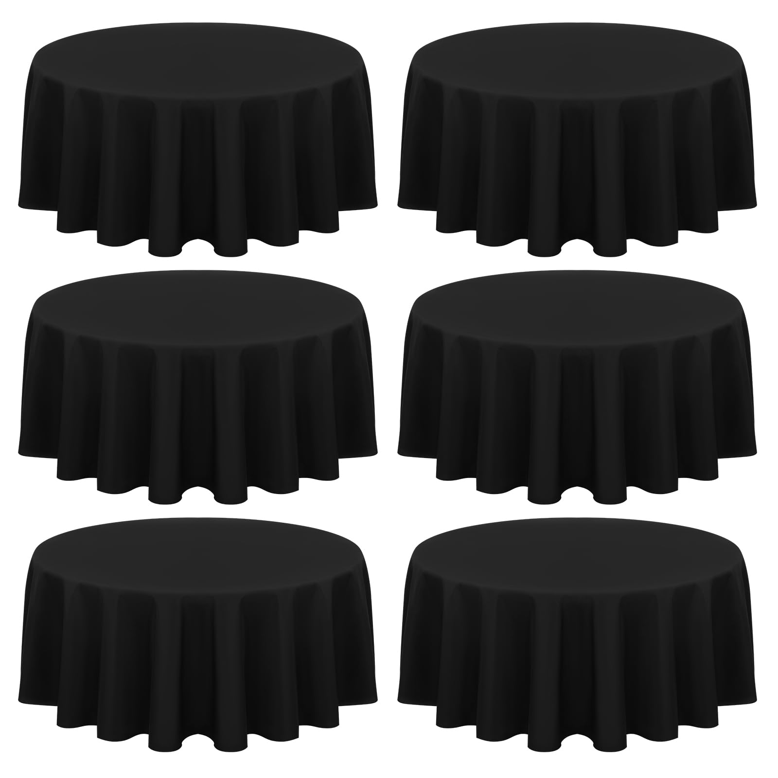 FXKS 6 Pack Black Round Tablecloth 90 Inch Circle Polyester Table Cloth,Washable Fabric Stain and Wrinkle Resistant Table Cover Decorative Tableclothes for Wedding Party Banquet Reception