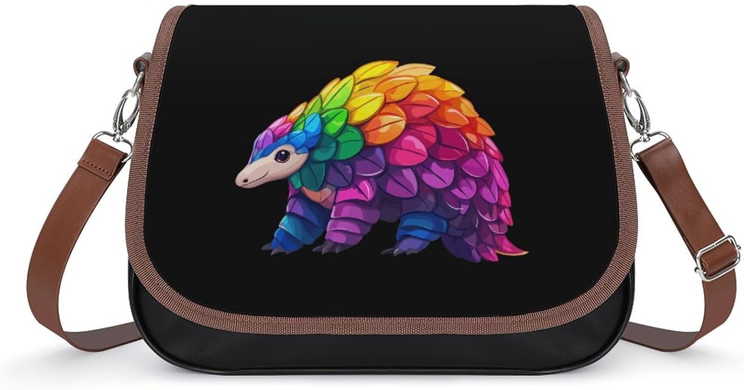 Colorful Pangolin Women's Crossbody Bags Leather Messenger Handbag Small Shoulder Bag Purse