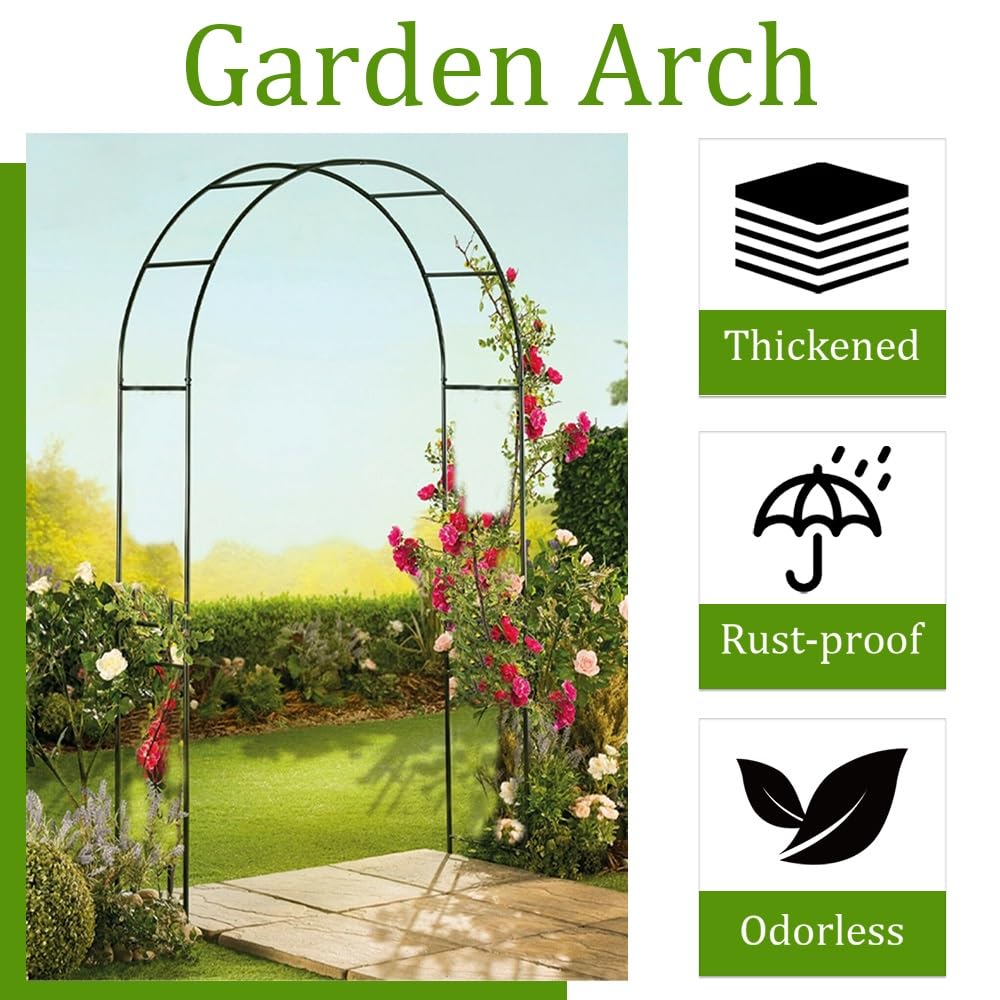 Arco da giardino in metallo nero resistente alla ruggine graticcio per piante rampicanti e rose decorazione per matrimoni decorazione da giardino all'aperto 140 x 230 cm