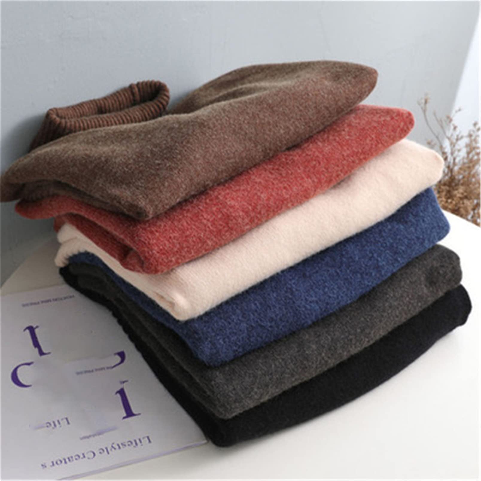 Suéter de lana de cuello alto para mujer, suéter de otoño e invierno cálido, suéter de manga larga, jersey suelto
