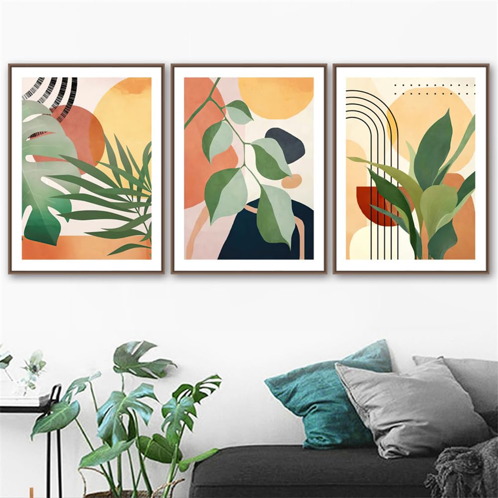 WBYZAC Botanical Posters-Boho Leaves Plants Geometric Abstract Wall Art Canvas Painting Nordic Posters and Prints Wall Pictures for Living Kitchen Room Decor-60 * 70cm*3PCS (No Frame)