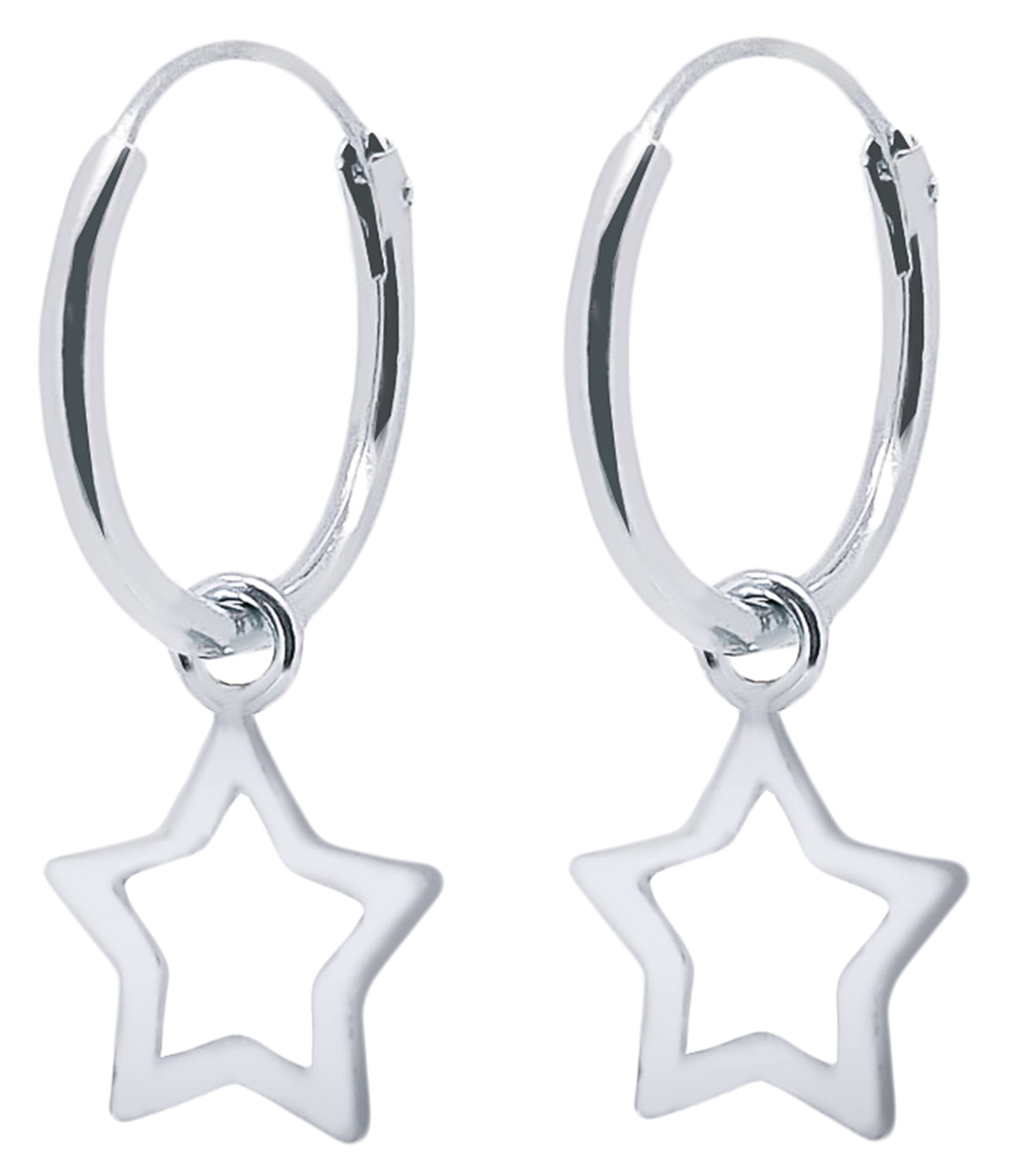 ENTREPLATA Pendientes de Aro Plata de Ley 925 Par de Aretes con Estrellita Criollas Sterling Silver Unisex Dos Aros con Charm Colgante de Pequeña Estrella Calada