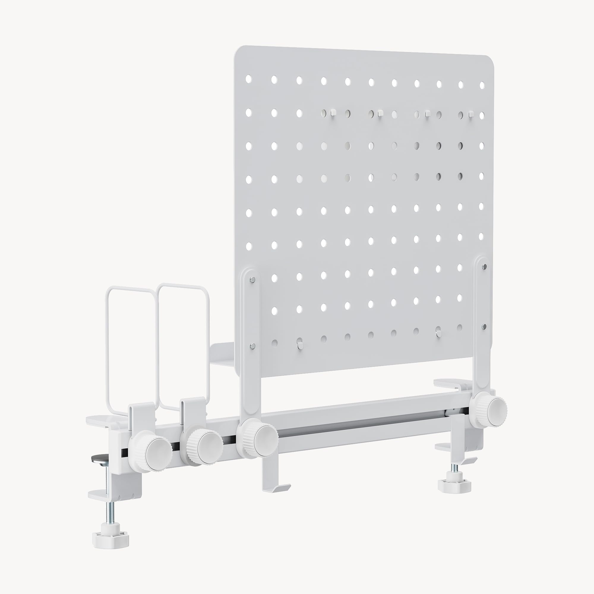[en.casa] Organizzatore da Scrivania con Morsetti Pannello Forato Organizer Pegboard con Ripiano Flessibile Supporto Libri Porta Bicchieri Penne 50x50 cm per Cameretta Studio Ufficio - Bianco
