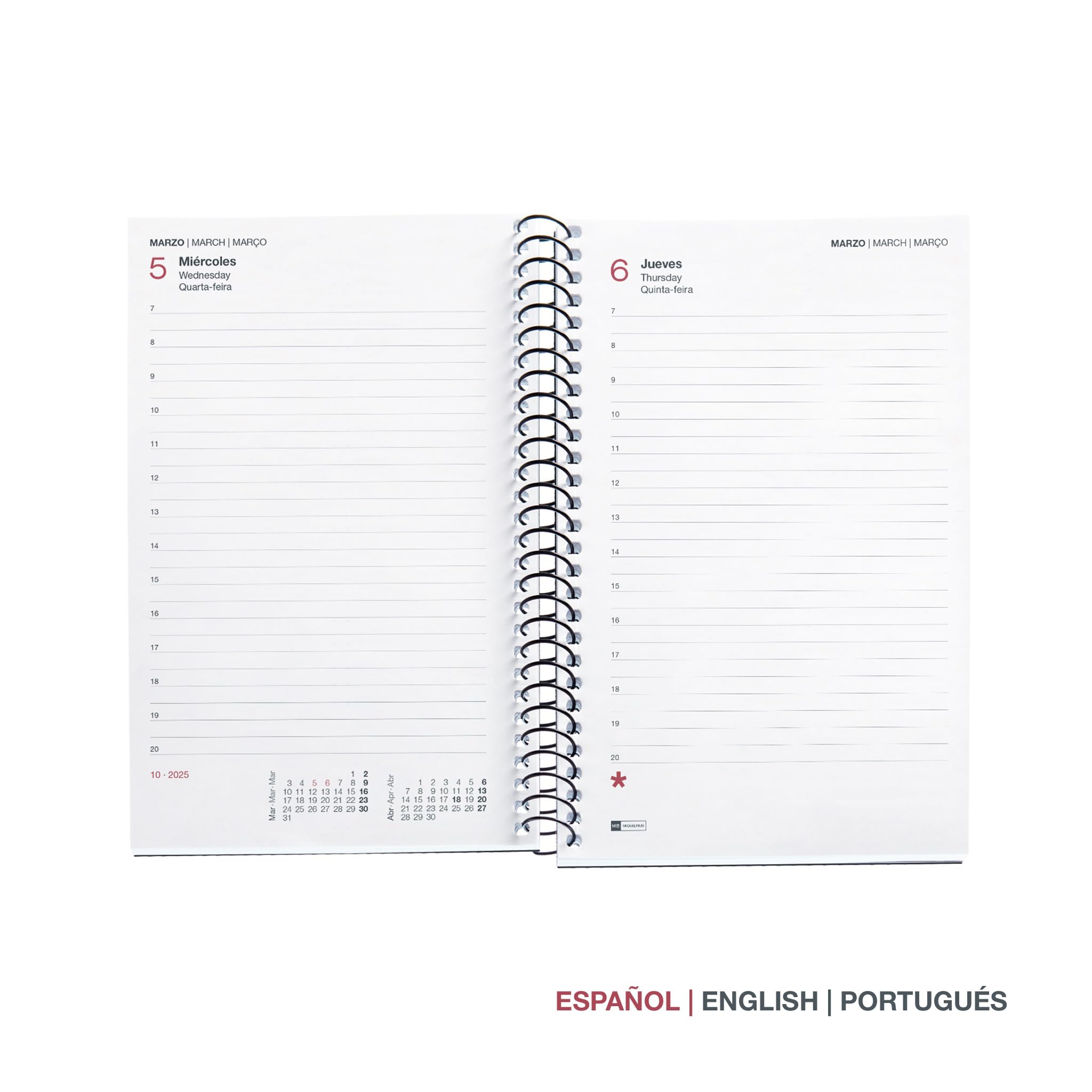 Miquelrius, 2025 Diary, Yearly Diary 117 x 182 mm, Day Page Agenda, Flexible Polypropylene Cover, Spiral, Paper 80 g/m² - Image 2