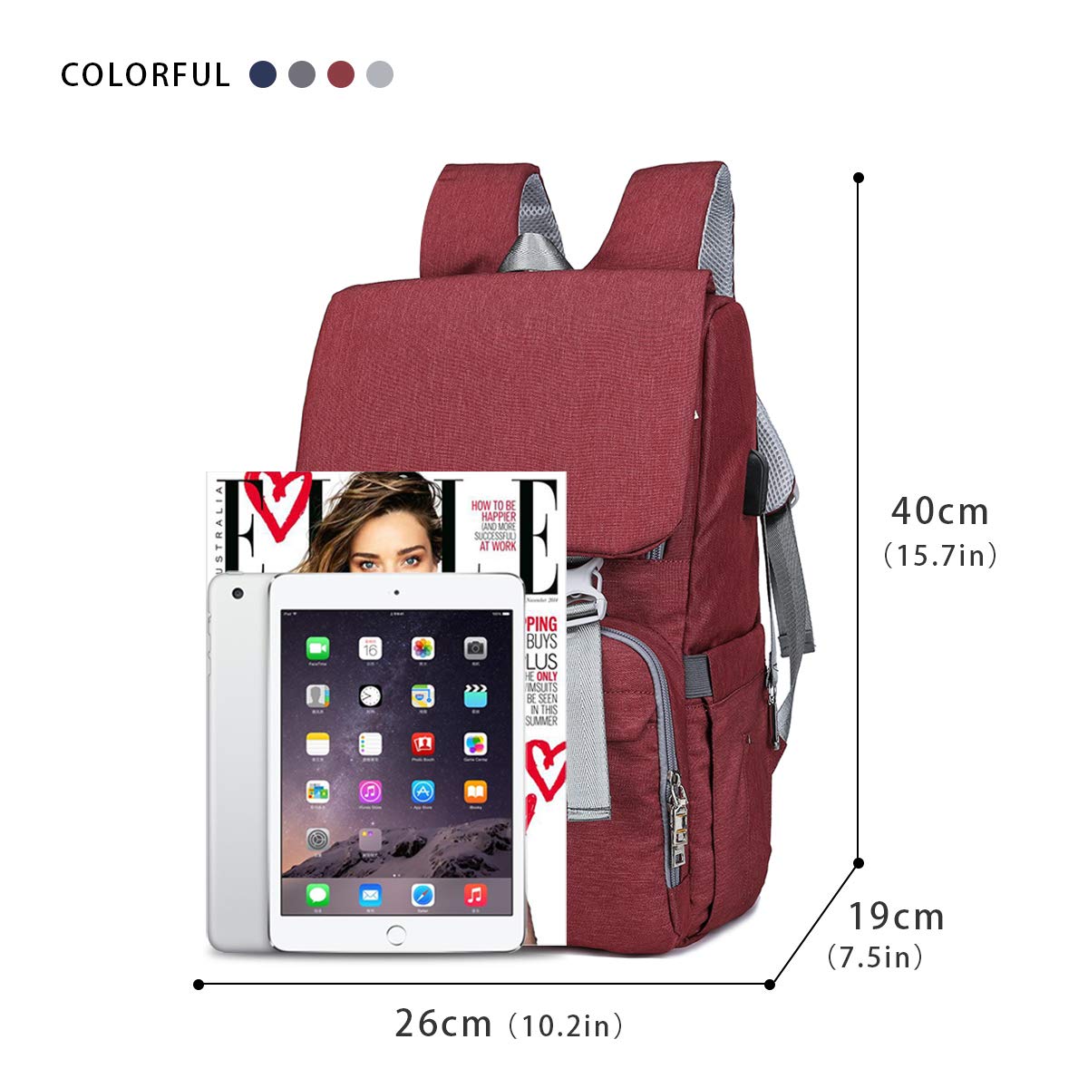SONARIN Multifunzione Impermeabile Zaino Fasciatoio Bambino con Fasciatoio da viaggio,interfaccia USB,Bottiglia borse termiche,Grande Capacità,Lavabile in lavatrice,Resistente(Rosso)