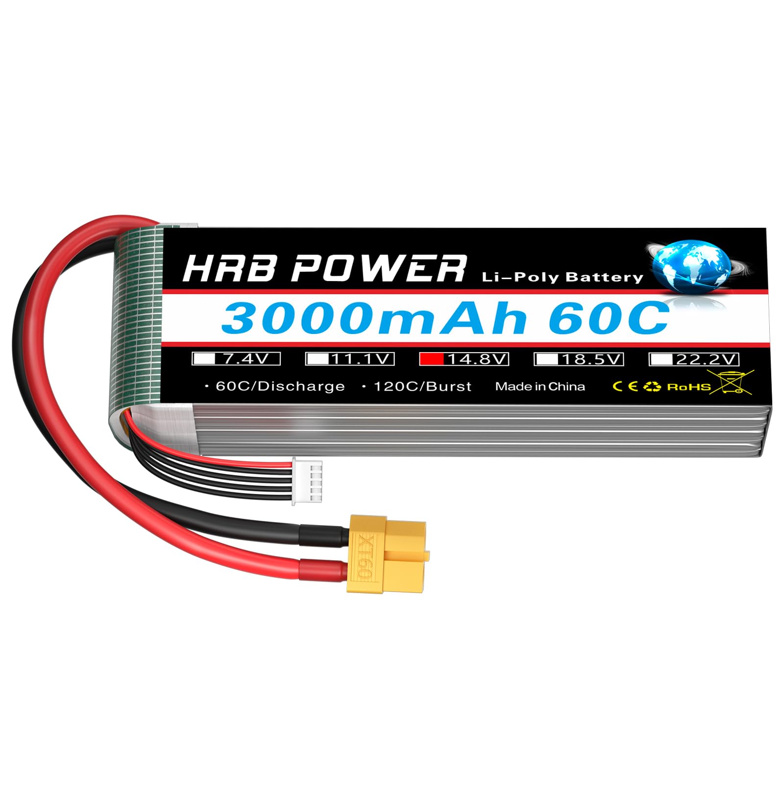 Amazon.com: HRB POWER 4S Lipo Battery XT60 3000mAh 14.8V 60C RC