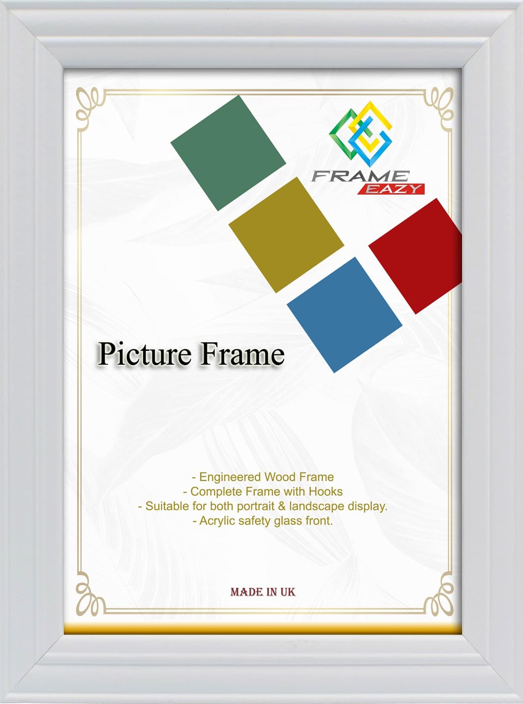Frame Eazy White A1 (23.4" X 33.1") Picture Frame In Multiple Colours & Sizes - Antique Style Frame With Safe Perspex Front & Wall Mounting - A1 (59.4 X 84.1 Cm) Photo Frame