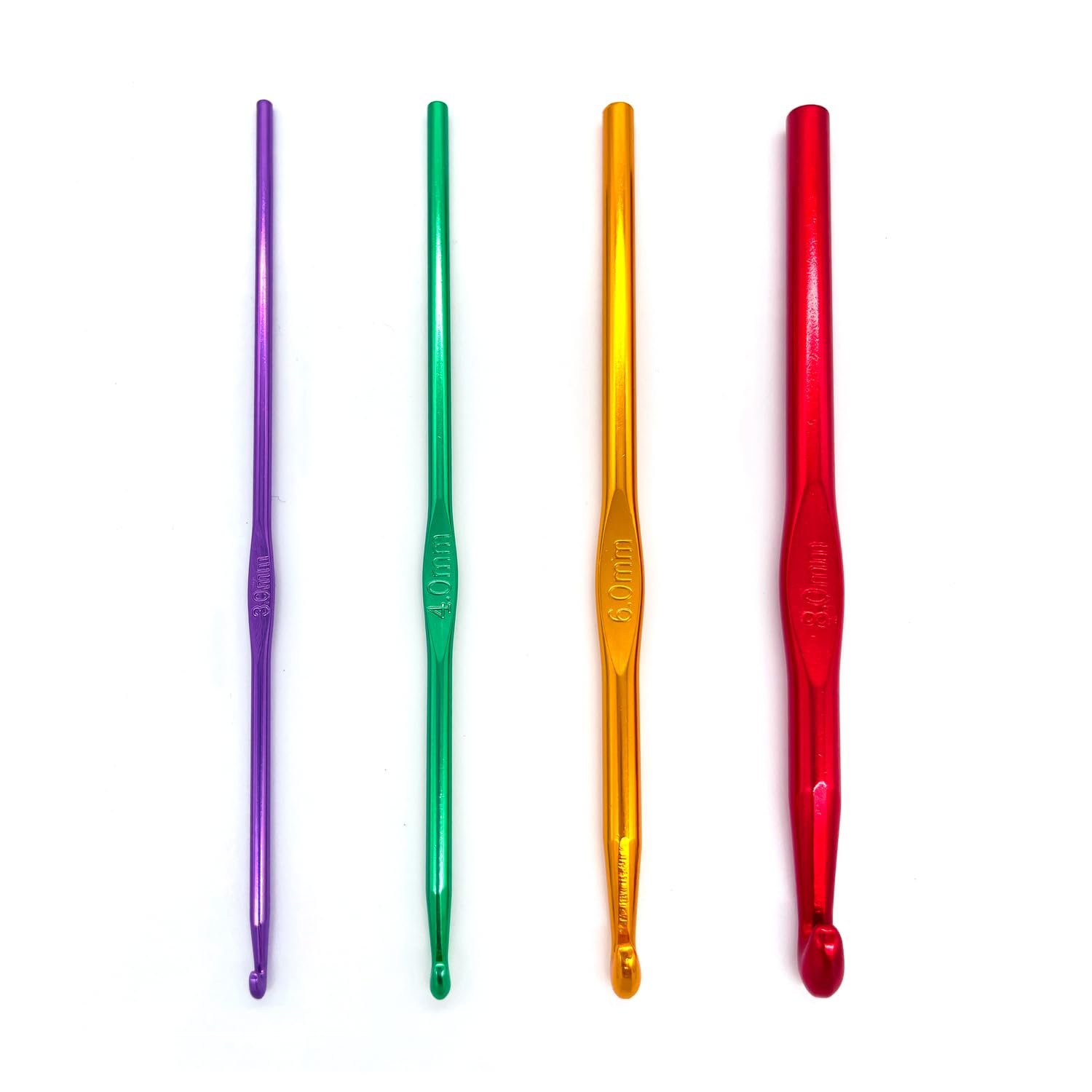 AIOUNIYA Aluminium Crochet Hooks Set - 4 Pieces, Ergonomic Handle, Multicolor (3mm,4mm,6mm,8mm) for Beginners or Professionals