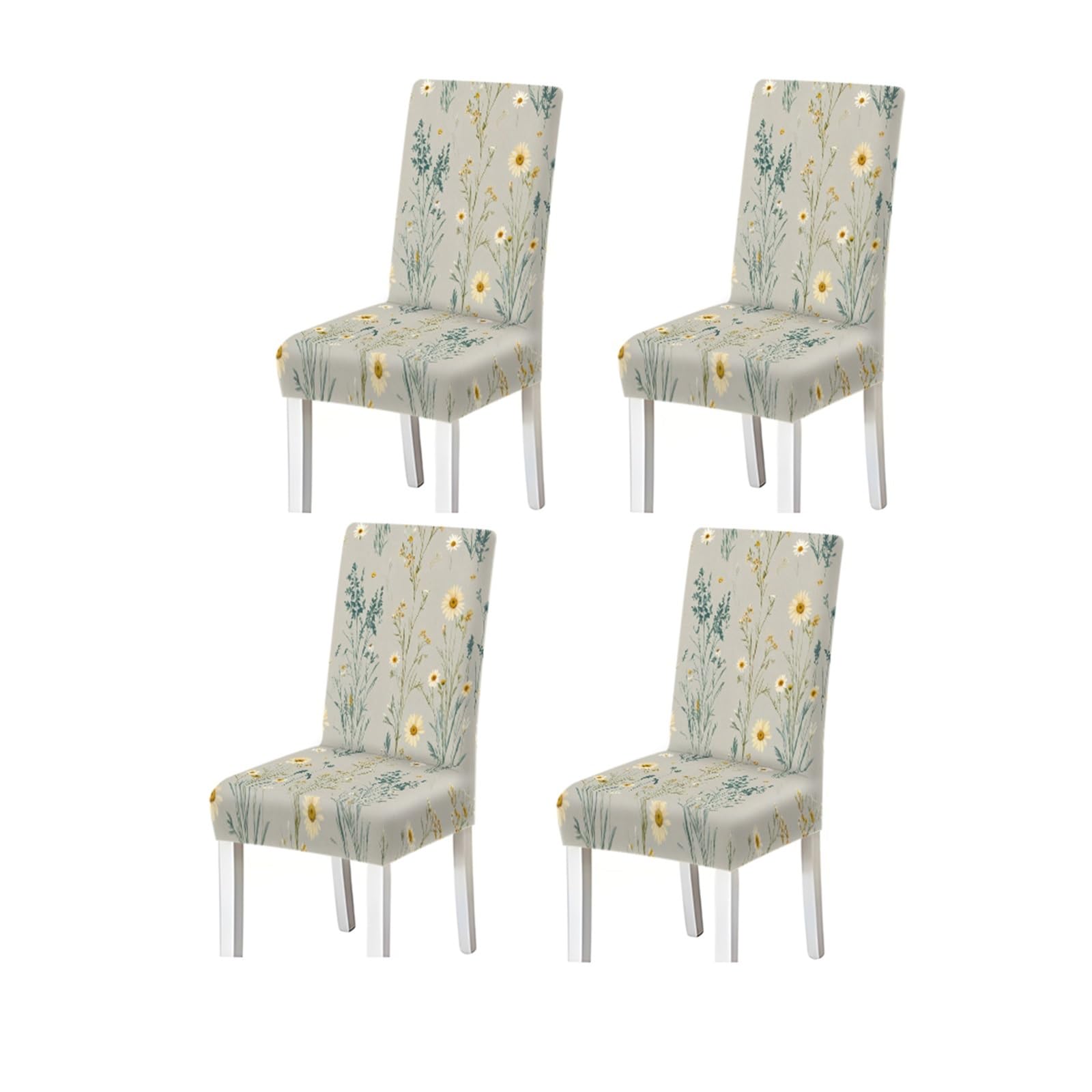 KXUAUV Light Grey Yellow Daisy Wildflower Print Dining Chair Covers, Stretch Slipcovers For Home Kitchen Dining Room Party, 2/4/6PCS Seat Protectors for Restaurant Hotel Party(4PCSChair cover)