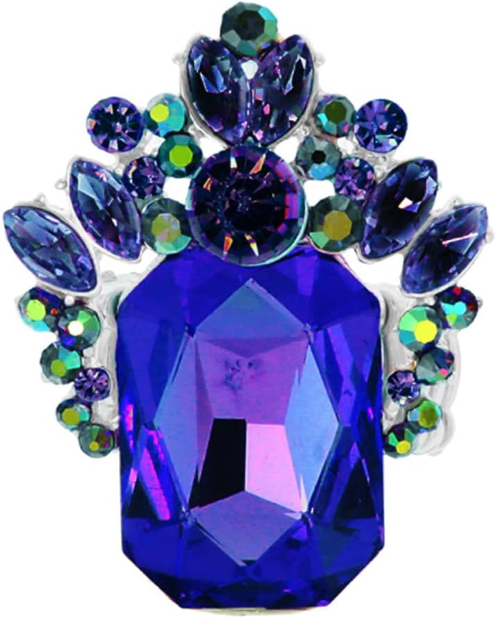 Rosemarie & Jubalee Women's Stunning Statement Emerald Cut Glass Crystal Stretch Cocktail Ring