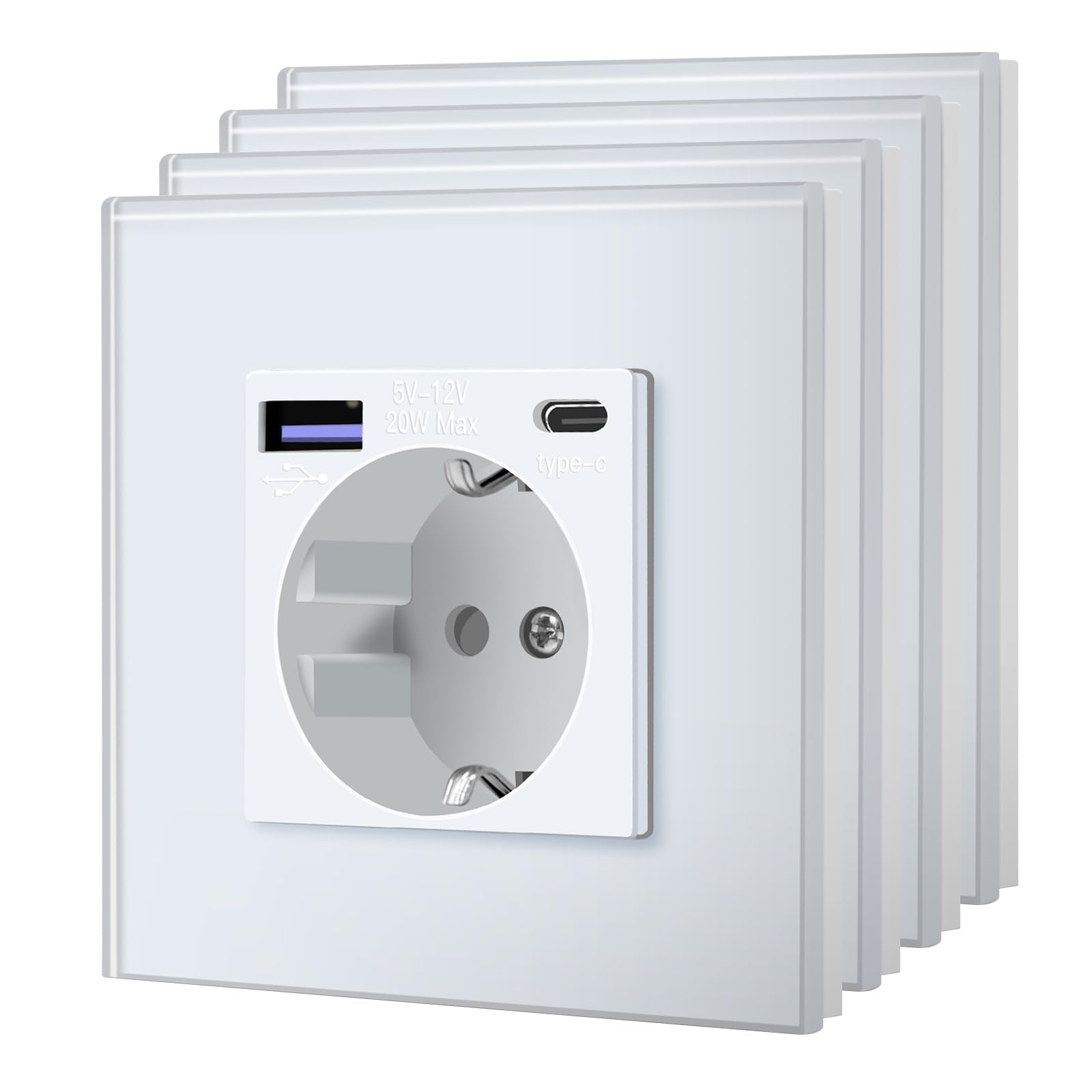 BSEED Enchufe Pared con 20W USB y Tipo C,Enchufe USB C de Cristal,Carga Rápida,3 en 1，Fácil Instalación,1 Enchufe,86mm Blanco — view 17