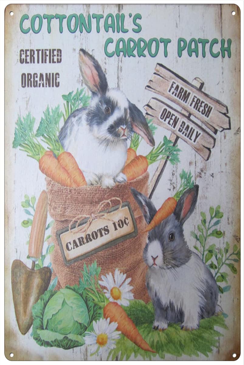 Retro Metal Tin Sign 12 X 16 Inches Cottontail's Carrot Patch Easter Bunny Wreath Sign, Easter Wreath Sign, Easter Wreath, Cottontail Rabbit Easter Decoration Home Decoration Art Poster Iron Poster