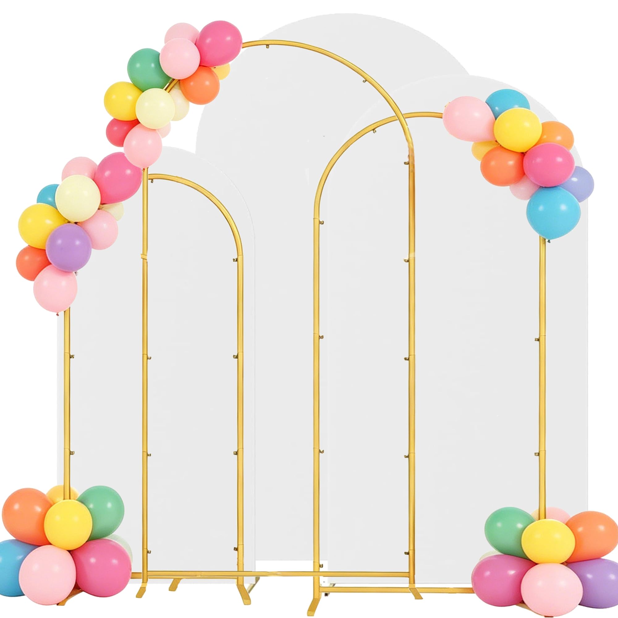 HAINARverS Arch Backdrop Stand and Cover 6FT/6.6FT/7.2FT Set of 3,Metal Arch Backdrop Stand and High Elasticity Arch Cover,Party Backdrop Set for Wedding Birthday Baby Shower Celebration (White)