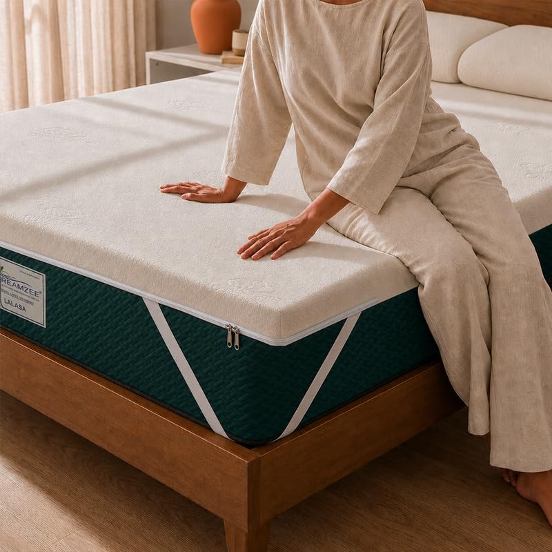 Image of Dreamzee 100% Certified Natural Latex Mattress Topper with GOTS Fabric| Soft Comfort | 5 Year's Warranty | Mattress Padding Topper King Size (72x72x2 Inches)