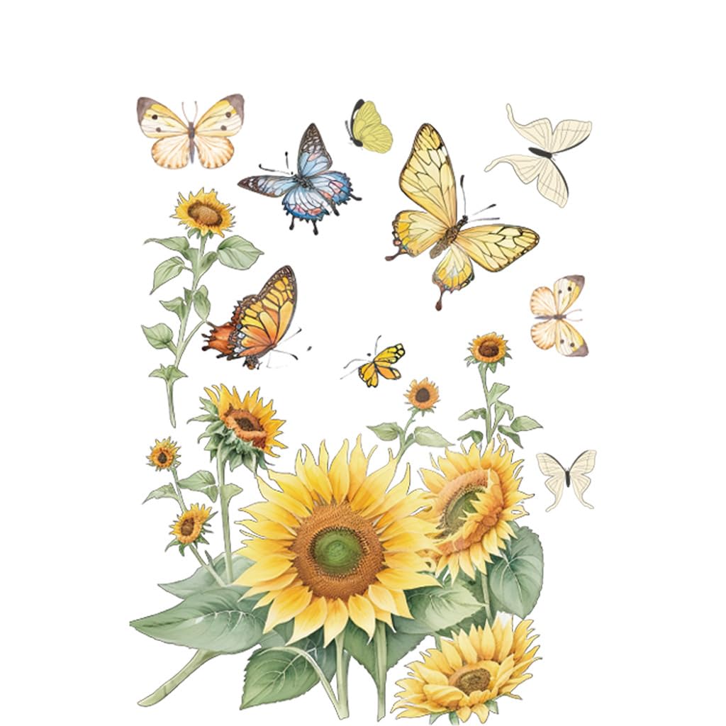 Winhappyhome Watercolor Sunflower Butterfly Decorative PVC Wall Sticker Yellow Sunflower Stickers