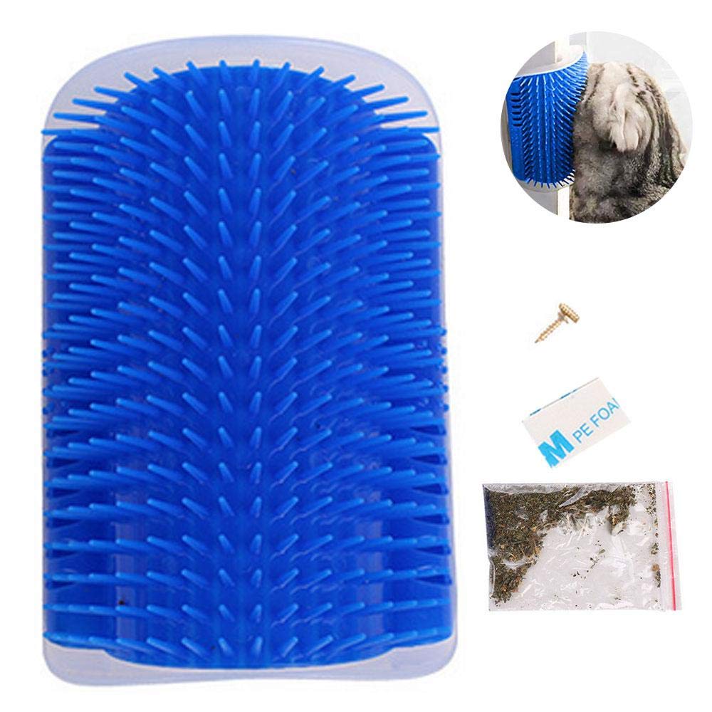 AOLVO Cat Self Grooming Brush | Cat Scratcher Comb Massage Toy With Catnip Pouch Kitten Massaging Wall Corner Mounted Massage Itching Tool for Hairballs and Shedding-Safe