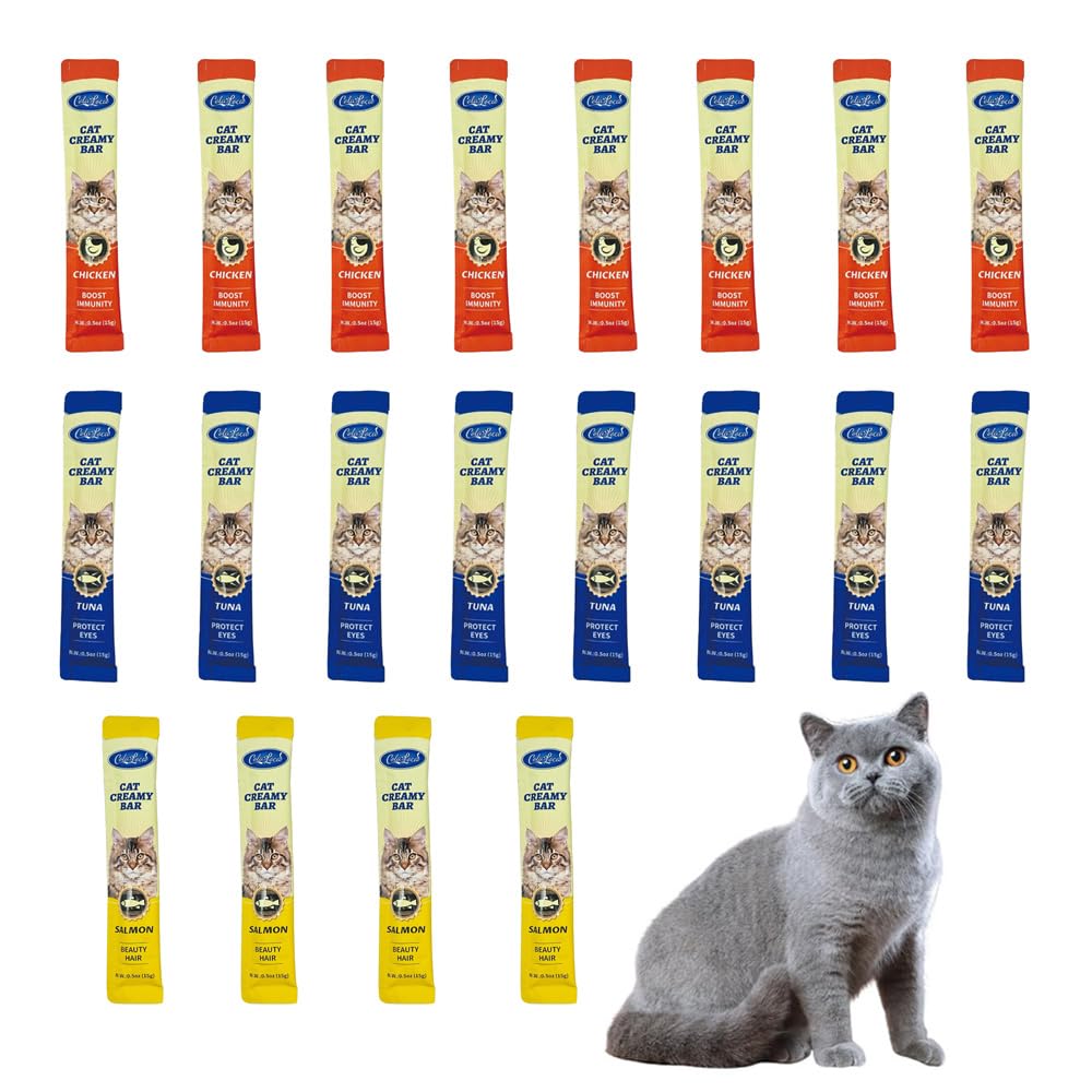 NentMent 20 Tubes Creamy Lickable Cat Treats Squeezable Creamy Puree Cat Treat with Chicken Salmon Tuna 3 Flavors Variety Pack Healthy Wet Cat Food Pate for Cats Kitty