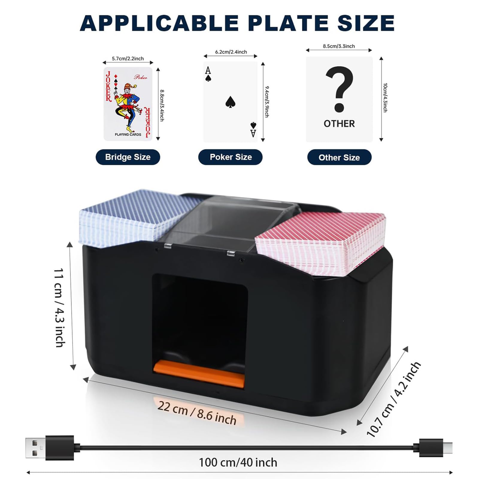 Shuffler automatico di carte, 1/2-Deck ricaricabile elettrico Card Shuffling Machine con motore a basso rumore, USB-C One-Press Operazione per Poker, Blackjack e Bridge