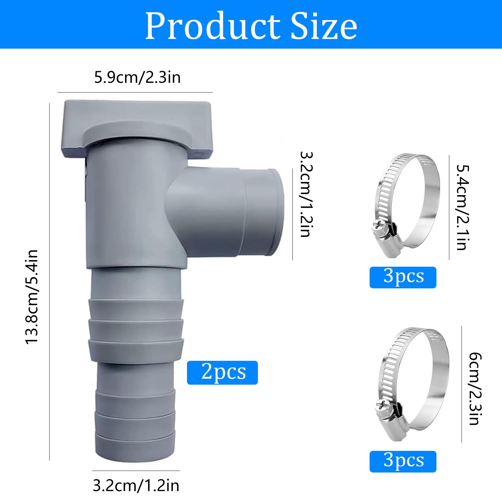 Kurek odcinający do basenów z przyłączem węża 32 mm, wąż basenowy, 32 zawory odcinające, rura PCW 32 mm, akcesoria do basenów konserwacyjnych z 6 zaciskami do węża naziemnego i pompy basenowej