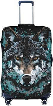 Cartoon Wolf Splash Printed Luggage Cover, Elastic Suitcase Protector for 18-21 Inch Suitcases, Dustproof & Scratch-Resistant Travel Cover with Double-Sided Design