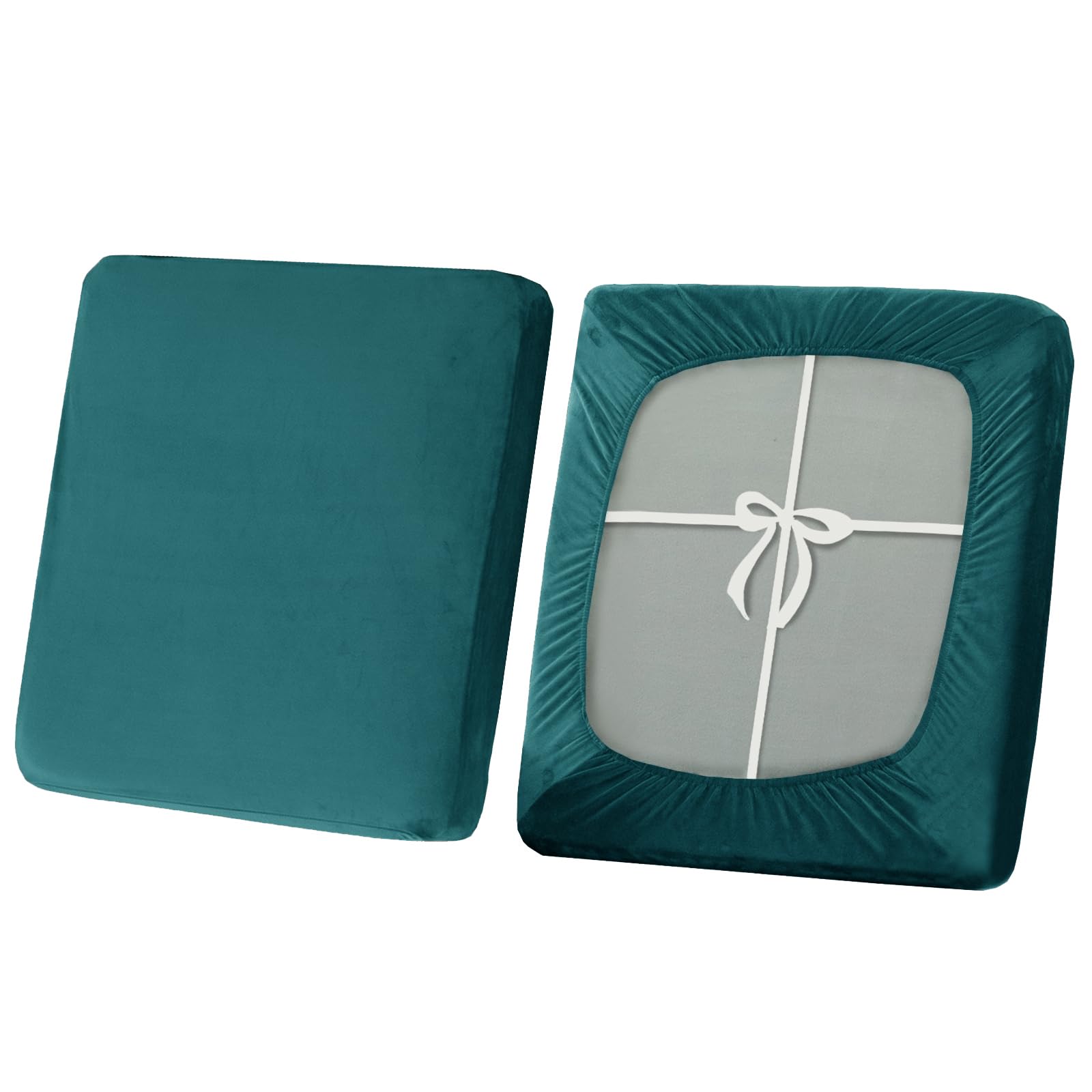 SYLC Stretch Sofa Seat Cushion Covers, Non-slip Sofa Cushion Cover with Ties and Elastic Bands, Velvet Couch Cushion Covers Replacement (Teal,2-Seater) — image 1