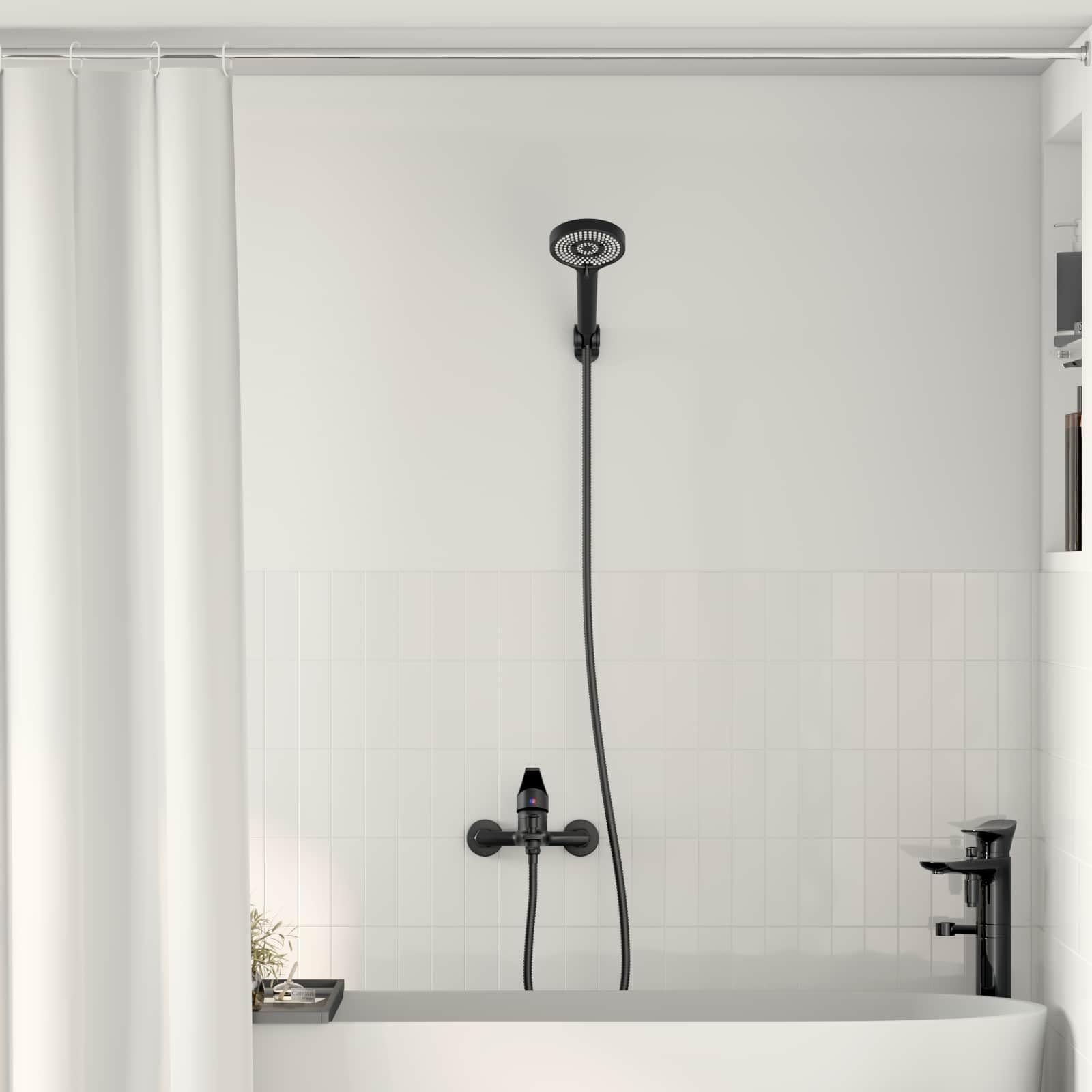 Juego de alcachofa de ducha negra G de 1/2 pulgadas, latón con 5 tipos de chorro, soporte para manguera de ducha, sistema de ducha, ducha de lluvia para baño, ducha, bañera, bienestar