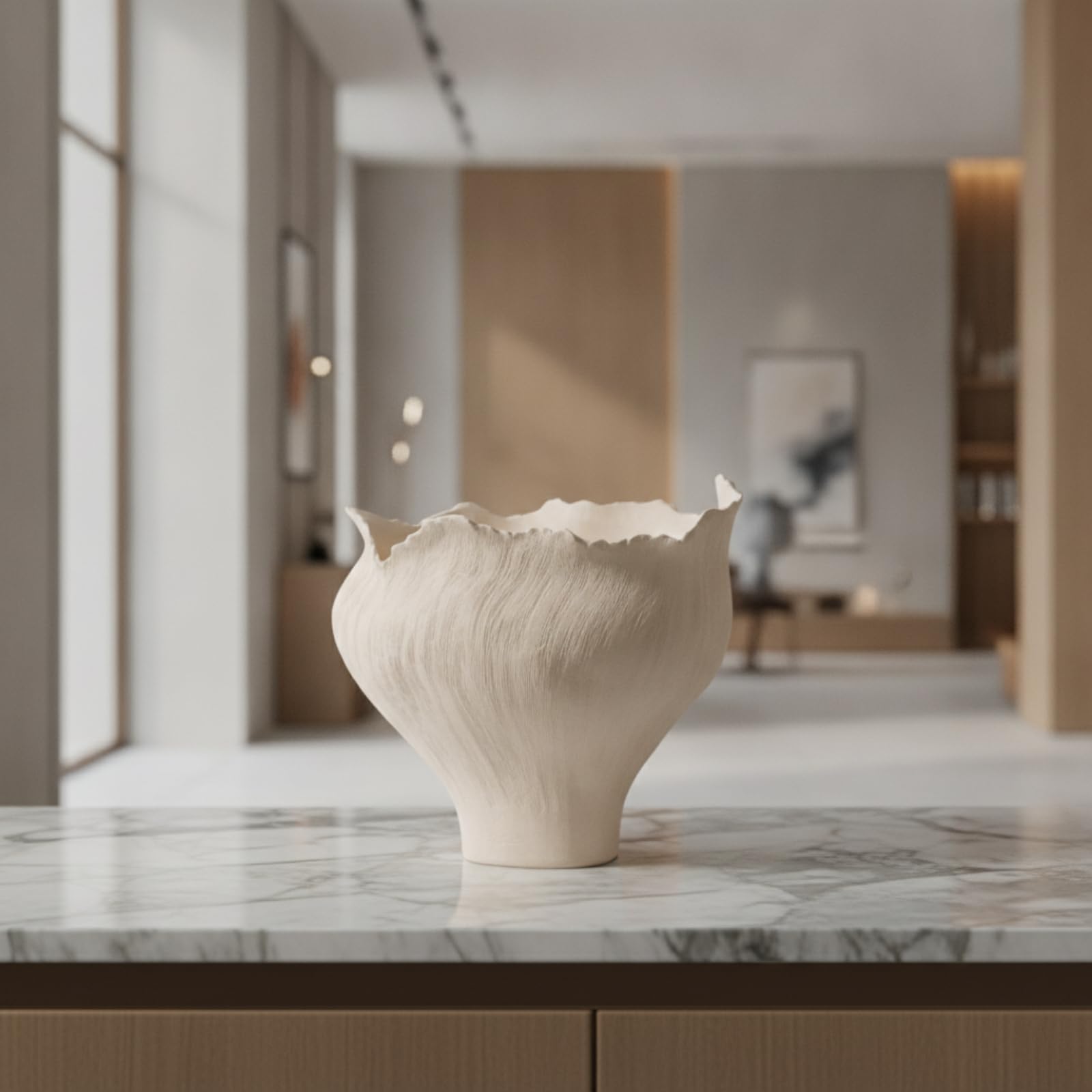 MagiDeal Jarrón de Cerámica Florero Escultural Vaso Decorativo Centro de Mesa Barro con Pátina Artesanal y Acabado Mate Que, Beige, D款, 34.5 34.5 H46.5cm