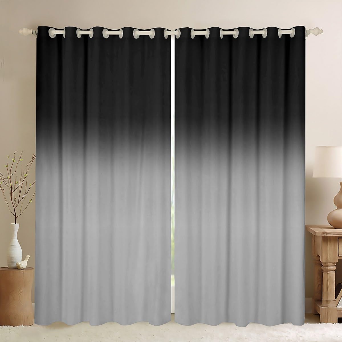 Homemissing Black Darkening Drapes Kids Ombre Grey Curtains for Bedroom Living Room Gradient Style 30%-50% Blackout Curtains for Women Men Lightweight Abstract Window Treatments W66*L72 — image 1