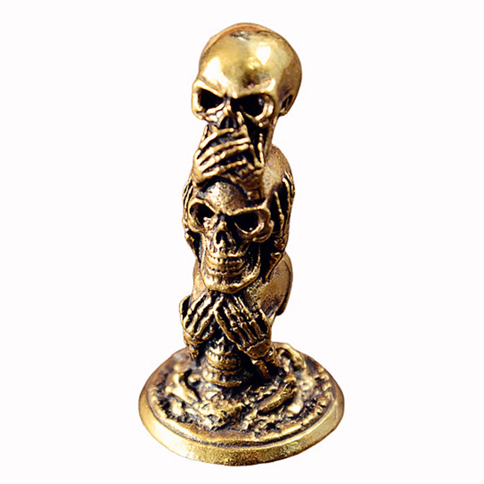 YROHGKPN Halloween Themed Brass Skull Sculpture Stack Statue Mysterious Decorations for Desktop Bookshelf Display Three Skull Sculpture Home Decoration