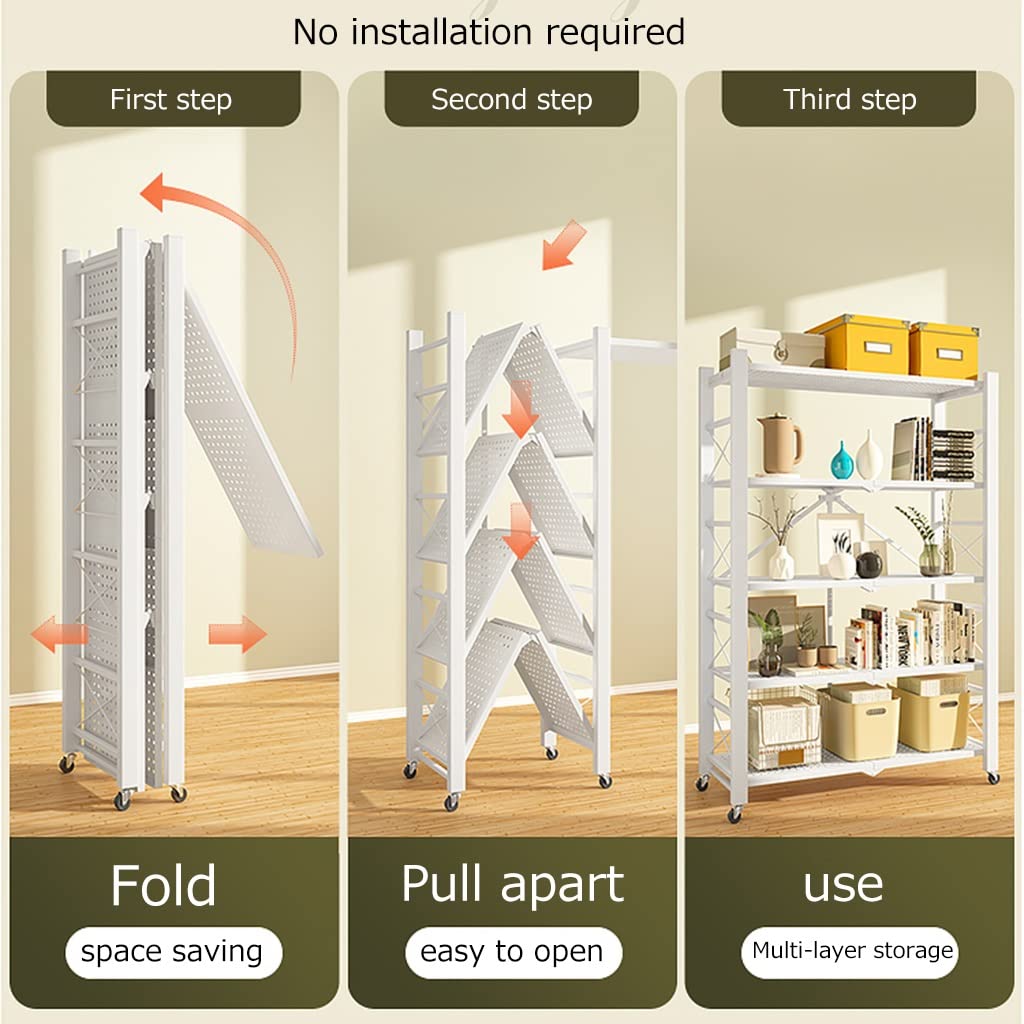 Estantería de Almacenamiento en Bastidor de Metal Plegable de Alta Resistencia de 4 Niveles con Ruedas Que se mueven fácilmente Estantes Organizadores Ideal para Cocina de Garaje (Color: C,