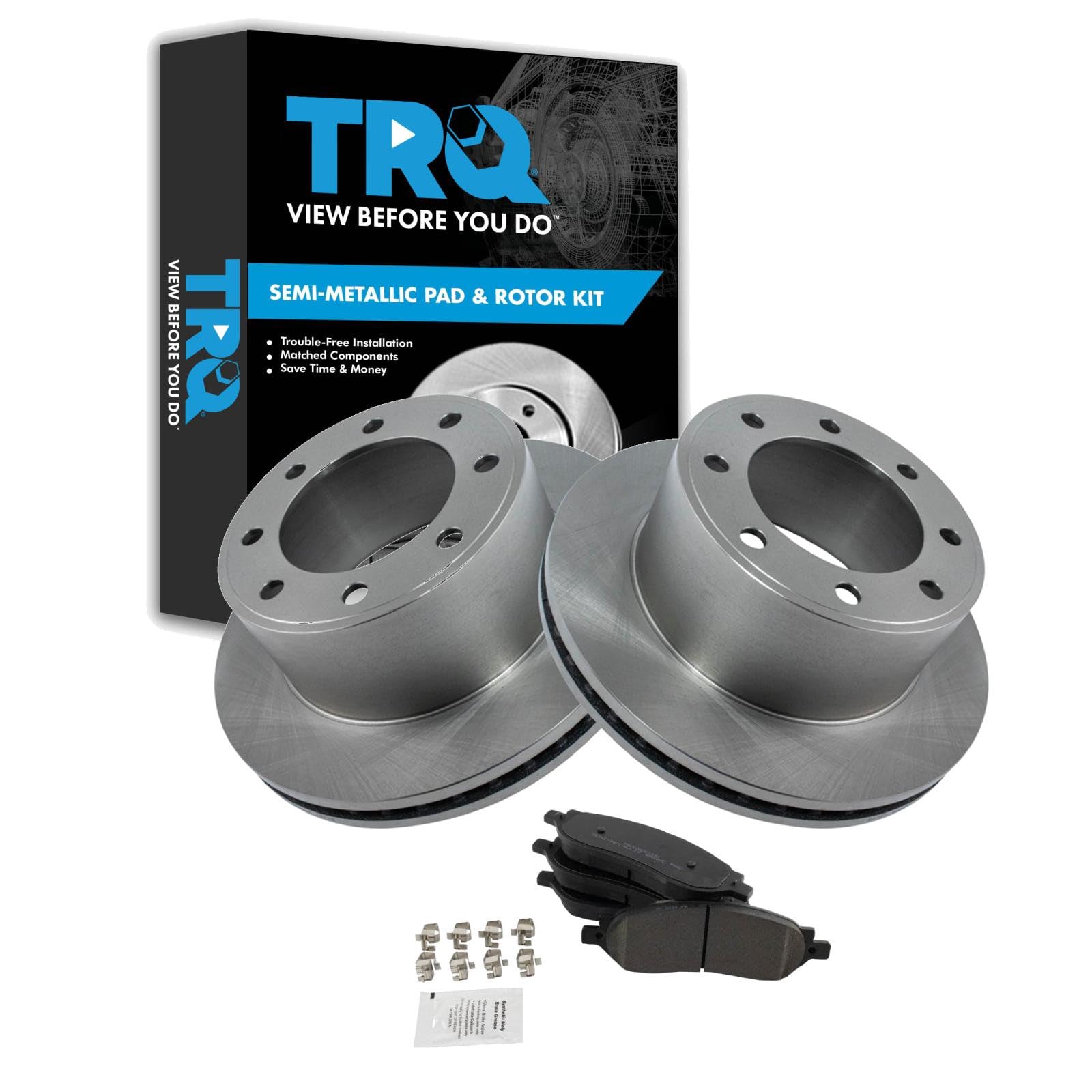 TRQ Rear Brake Pad &amp; Rotor Kit Semi-Metallic Compatible with 2005-2007 Ford F-250 Super Duty F-350 Super Duty