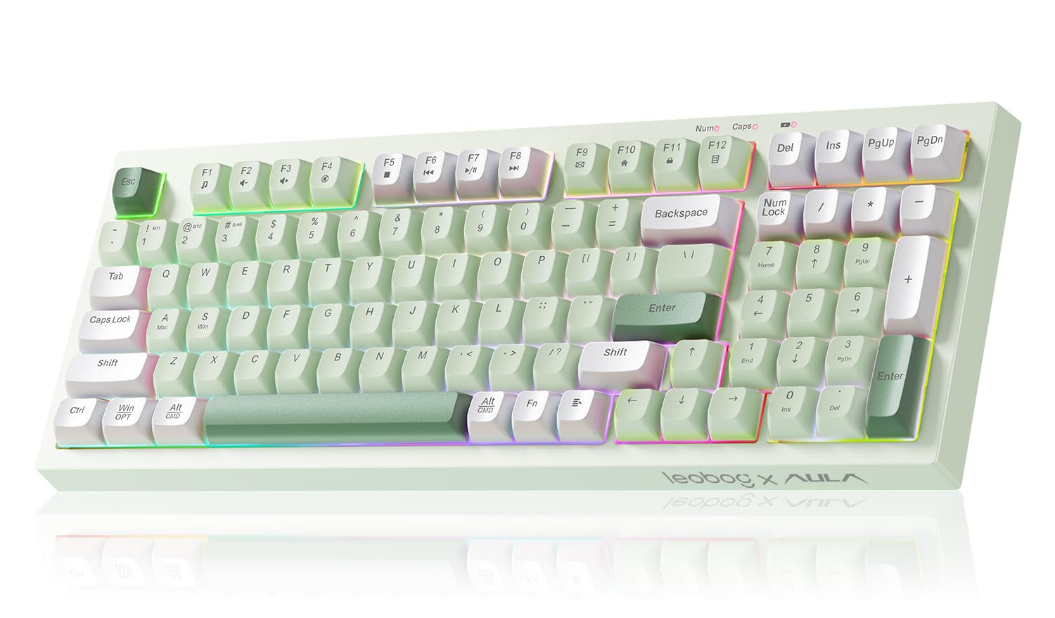 Photo 1 of Aula Keyboard, Wireless Gaming Keyboard Bluetooth Computer Keyboards Creamy Color Cute Fun Quiet Keyboard with Number Pad Light Up RGB Backlit Tri-Mode BT/2.4GHz/USB-C - K99 Green