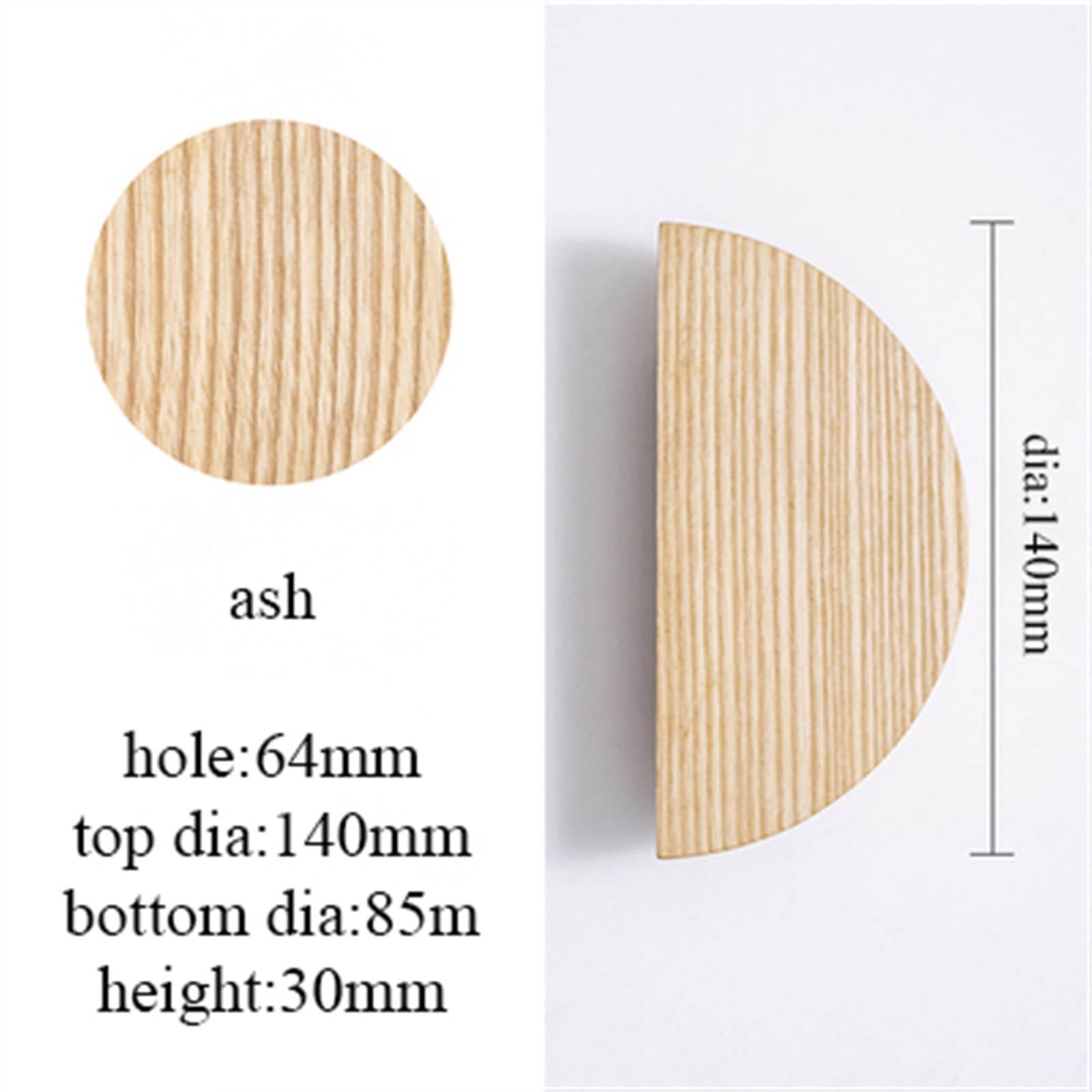 Pomello in legno a forma di semicerchio per cassetti, maniglie per mobili in noce, ferramenta per mobili semplici, 1 pezzo (W 0337 64 mm frassino)