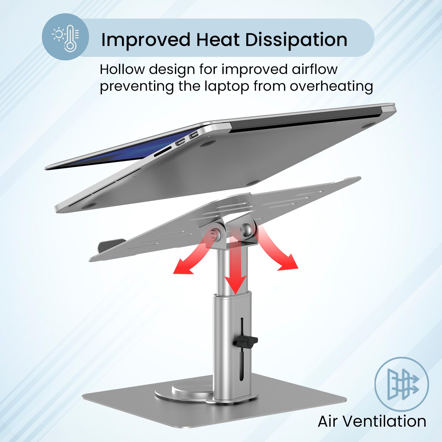 Portronics Twister Metal Laptop Stand with Rotation Base, Angle & Height Adjustable, Improves Air Flow, Metal Alloy Build, 10 KG Max Weight for Laptops (Grey) 13