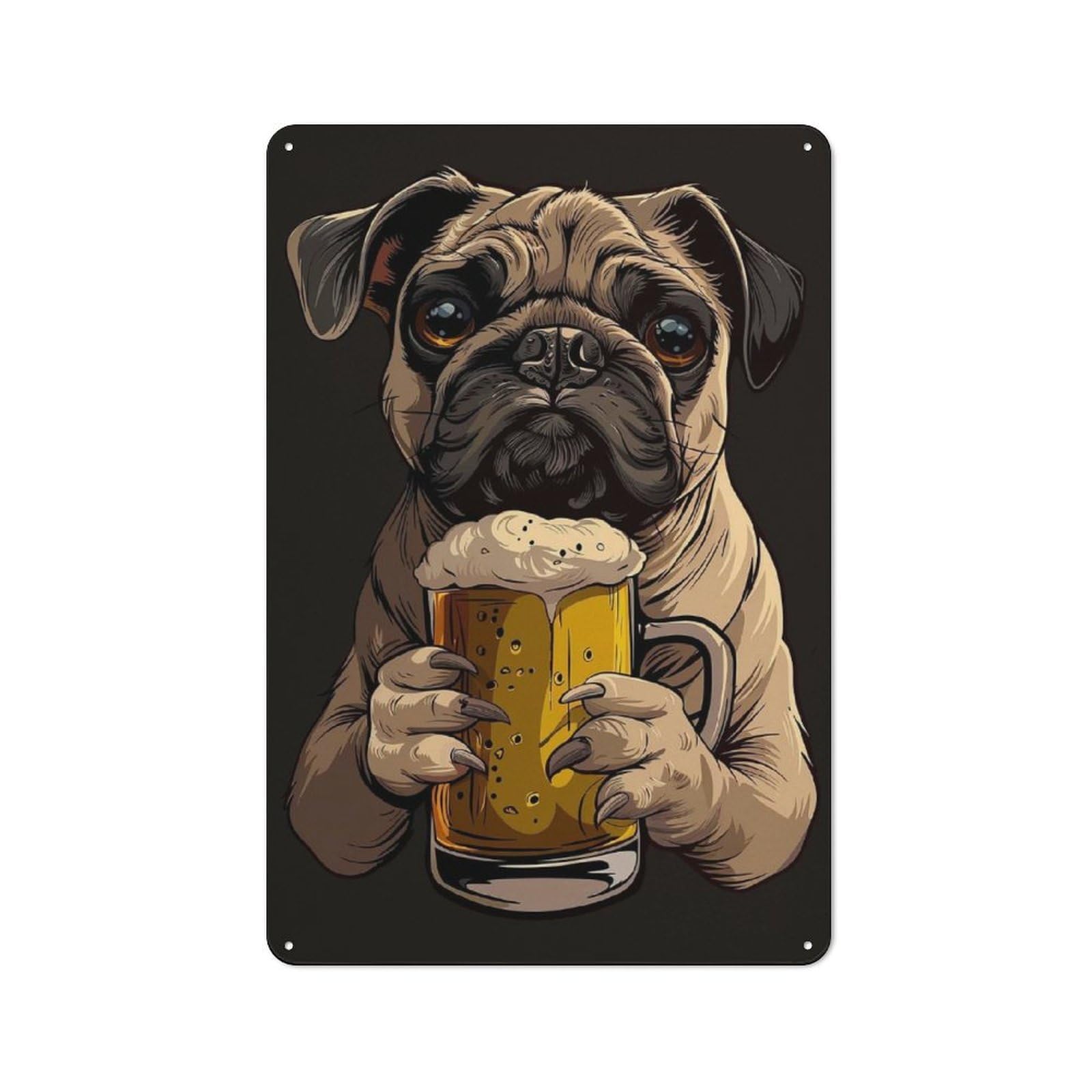 Junmoney Pug Beer Tin Sign 30X20cm With For Home Bar Wall, Vintage Decor, Wall Decoration For A Recently Updated Home Bar